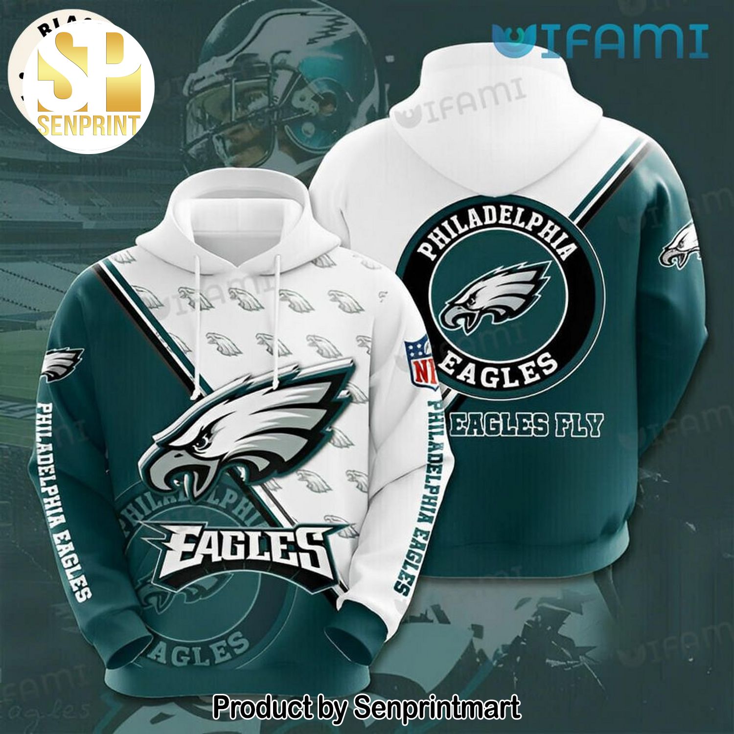Philadelphia Eagles Football Eagles Fly Mascot Design Blue White Full Print Shirt