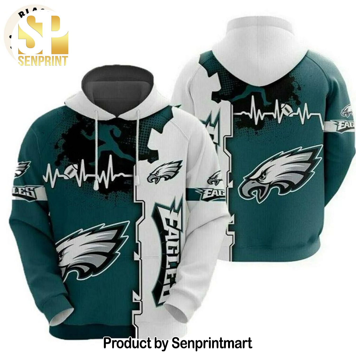 Philadelphia Eagles Football Mascot Heartbeat Design All Over Print Shirt