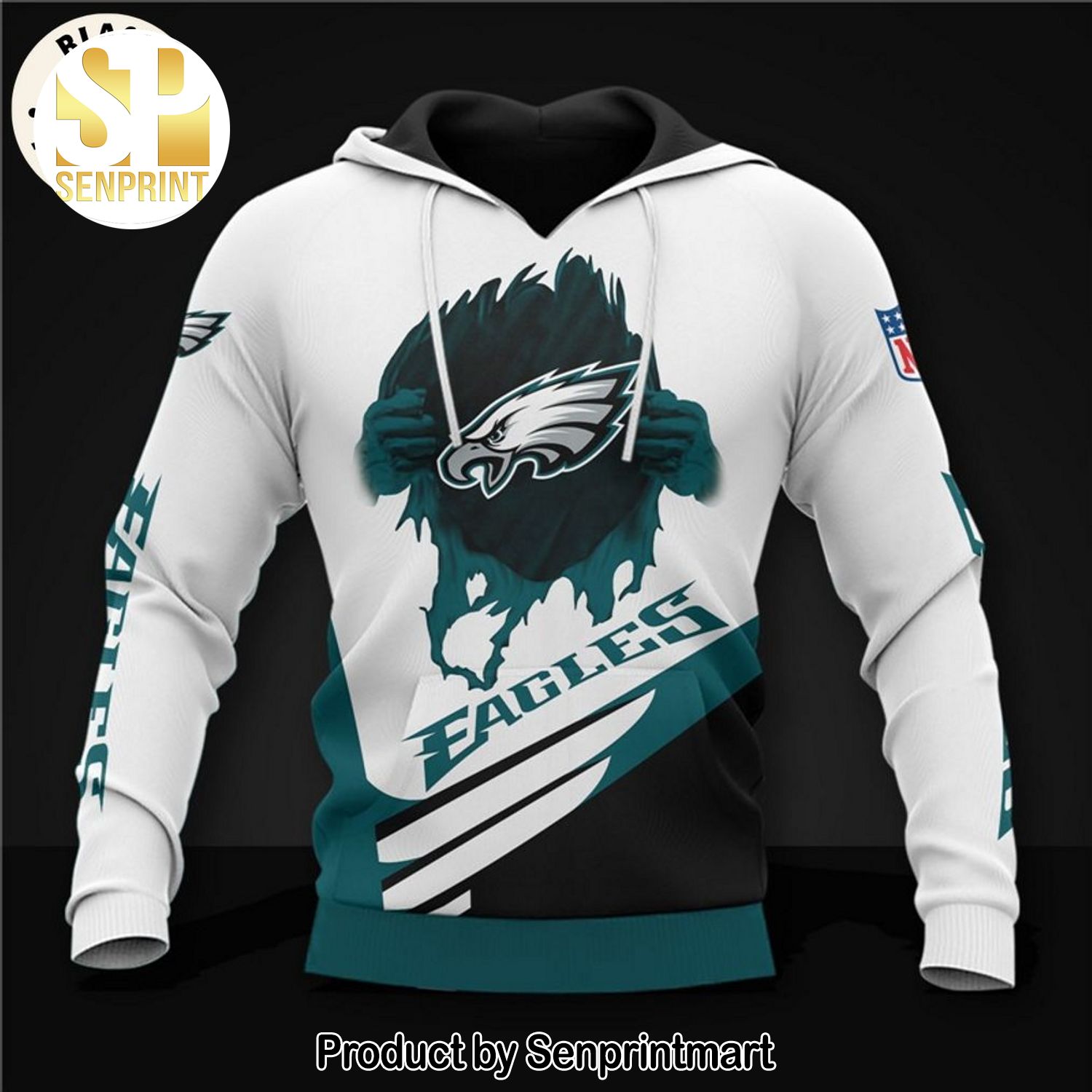 Philadelphia Eagles Football White Blue Mascot Design Full Printing Shirt