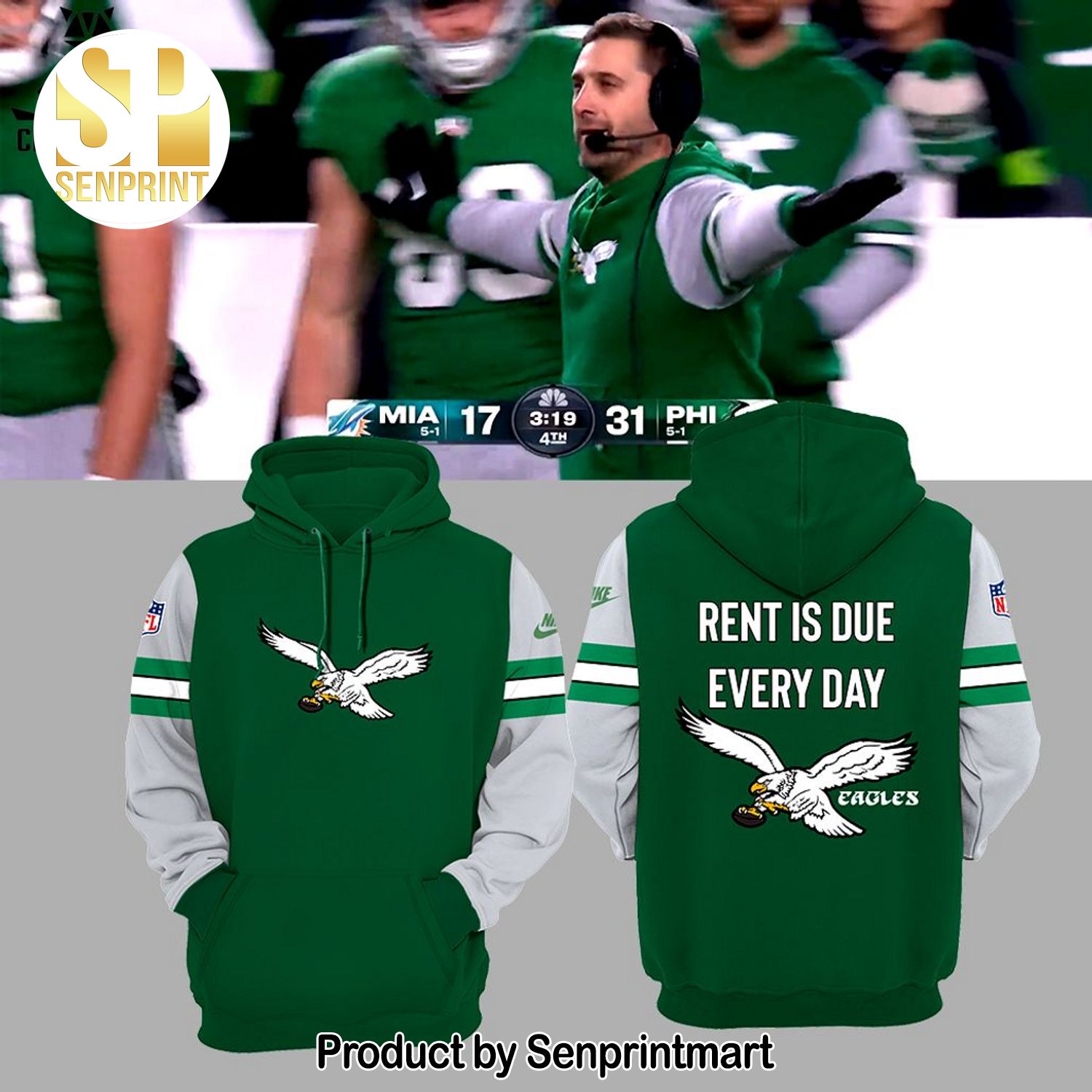 Philadelphia Eagles Rent Is Due Every Day NFL Design On Sleeve Full Printing Shirt