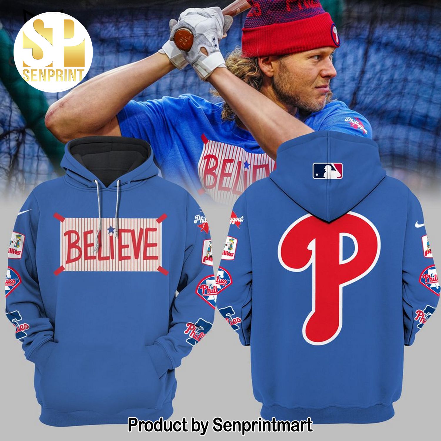 Philadelphia Phillies Believe Logo Design On Sleeve Full Printed Shirt