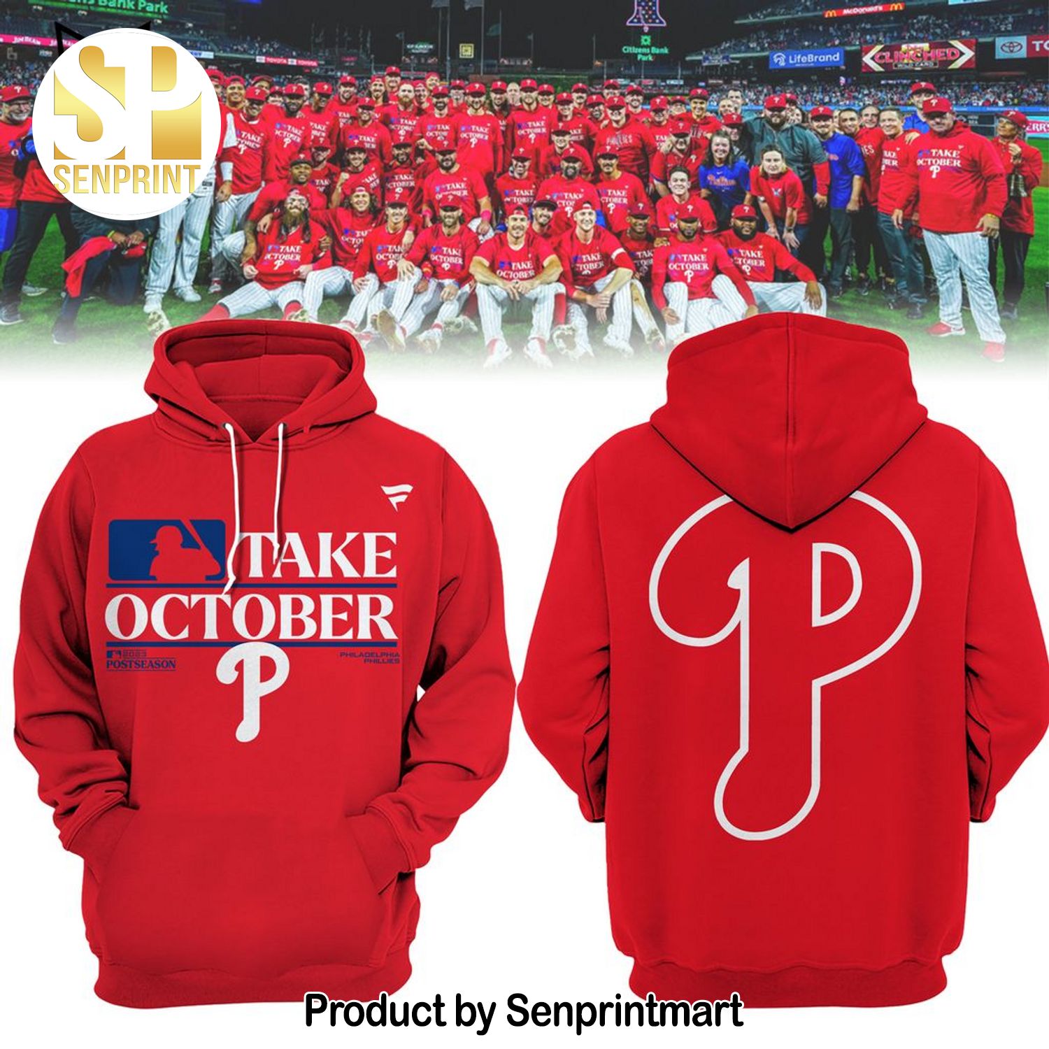 Philadelphia Phillies Fanatics Branded Red 2023 Postseason Logo Design Full Print Shirt