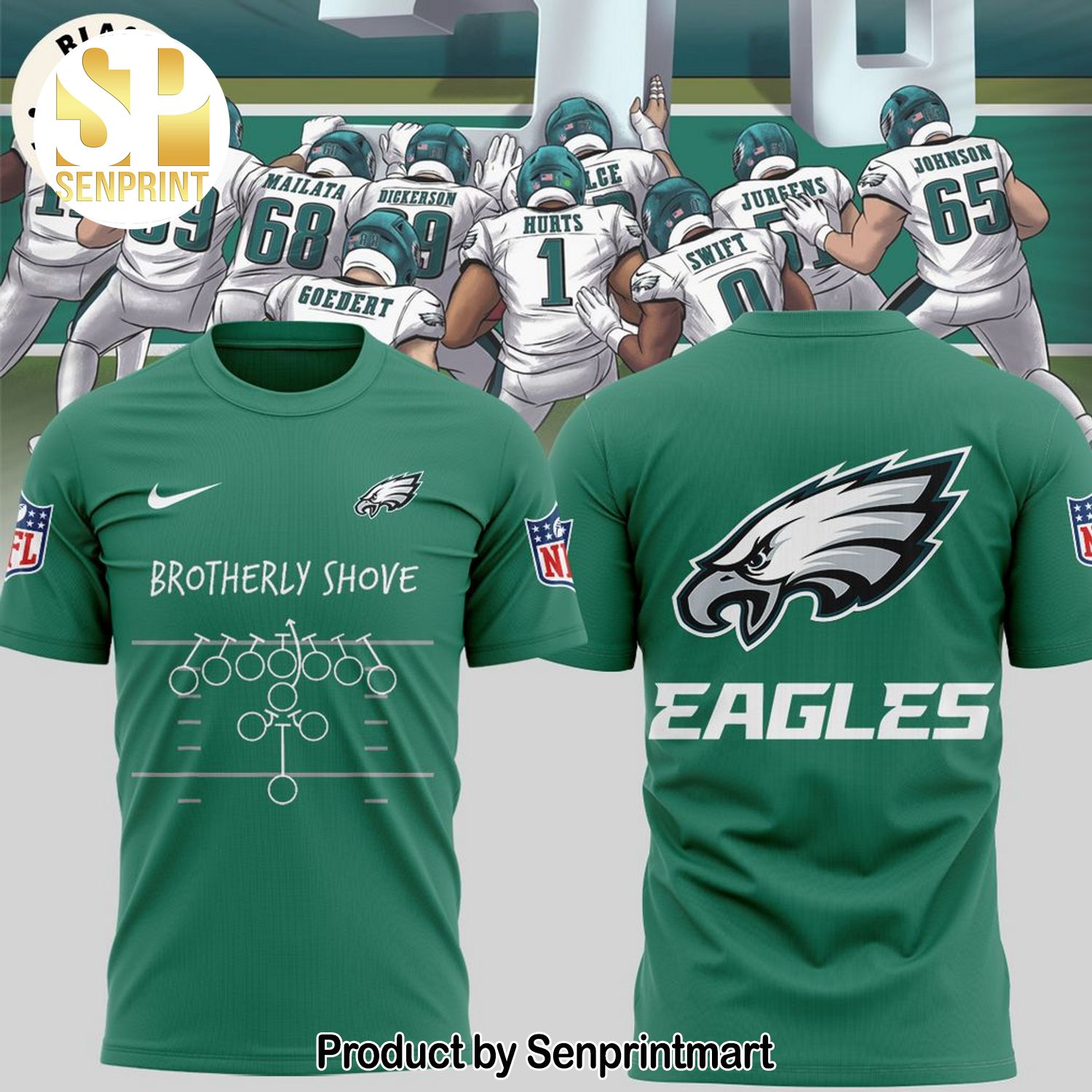 Philaelphia Eagles Football Brotherly Shove Mascot Green 3D Full Printed Shirt