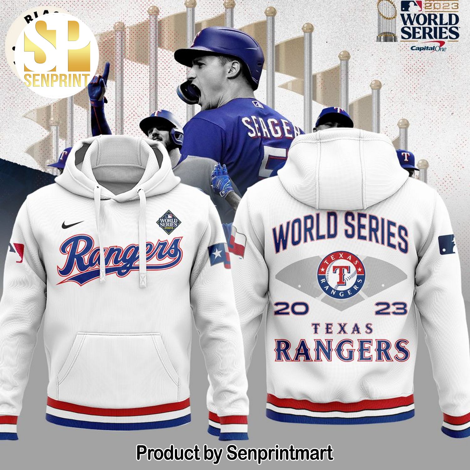 Rangers World Series Texas Rangers Logo White Design 3D Shirt