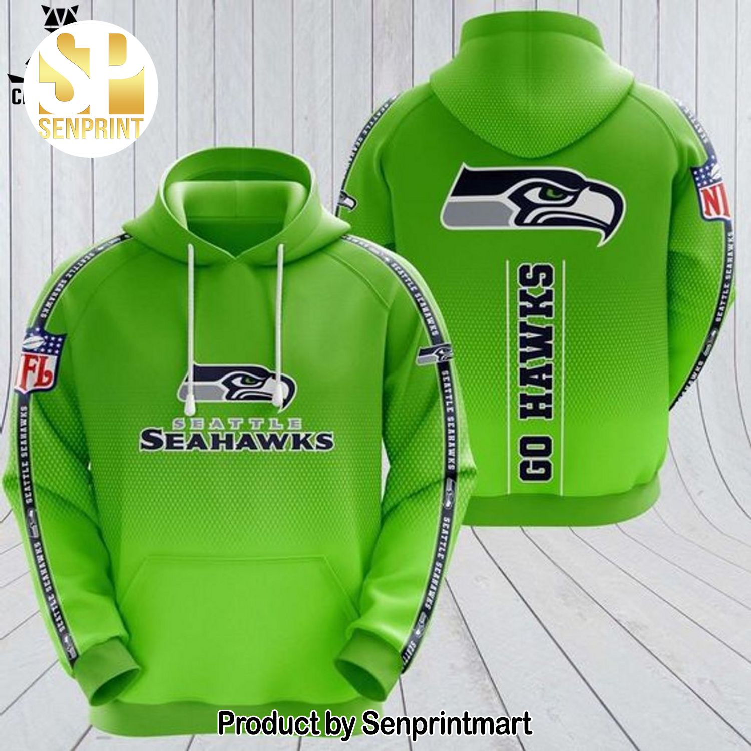 Seattle Seahawks go Hawks Mascot Green Design Full Print Shirt