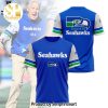 Seattle Seahawks Mascot Blue Green Sleeve Design All Over Print Shirt