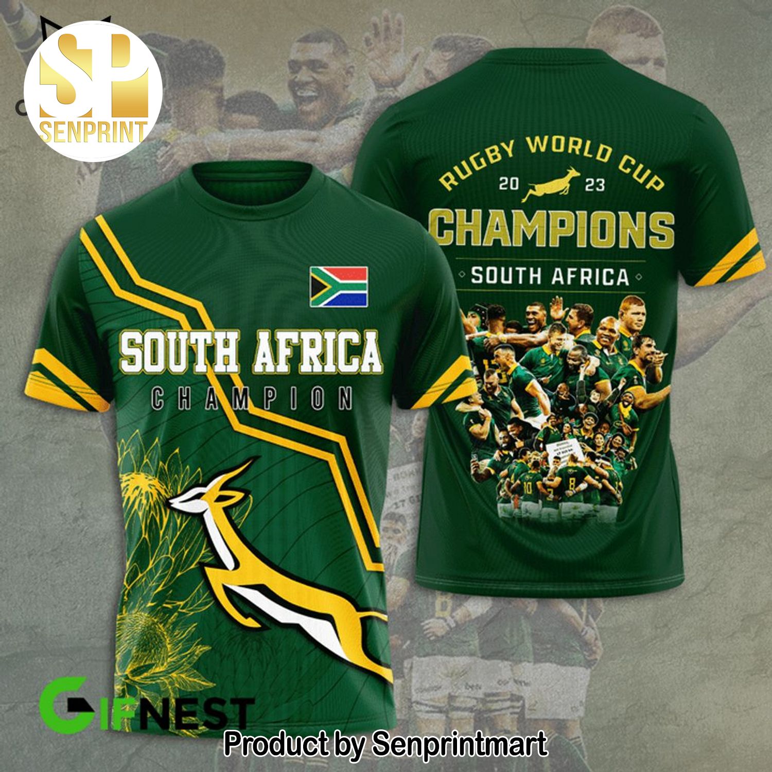 South Africa Champion Springboks Rugby World Cup 2023 Champions South Africa Green Full Printing 3D Shirt