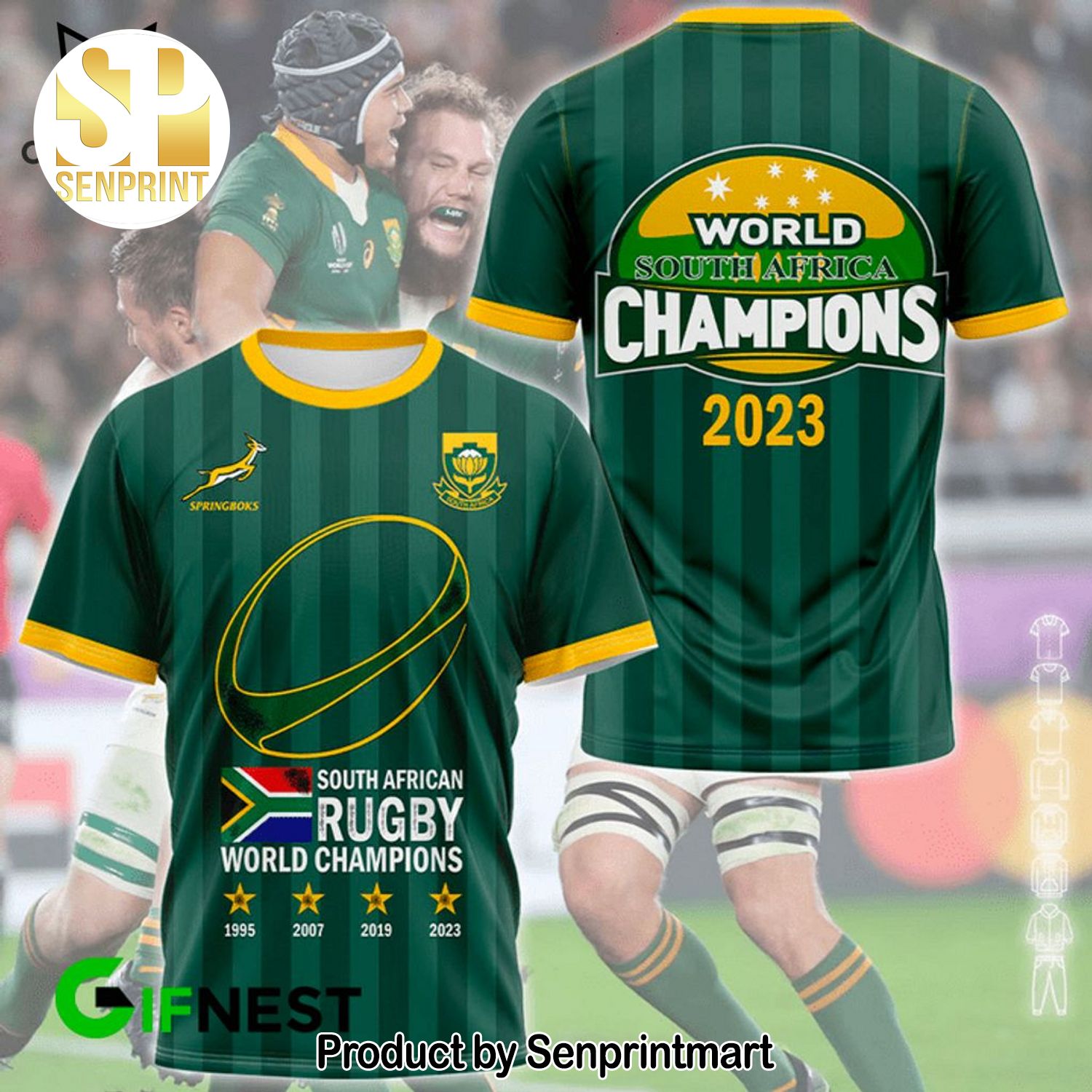 South African Rugby World Champions Springboks 2023 Green 3D All Over Printed Shirt