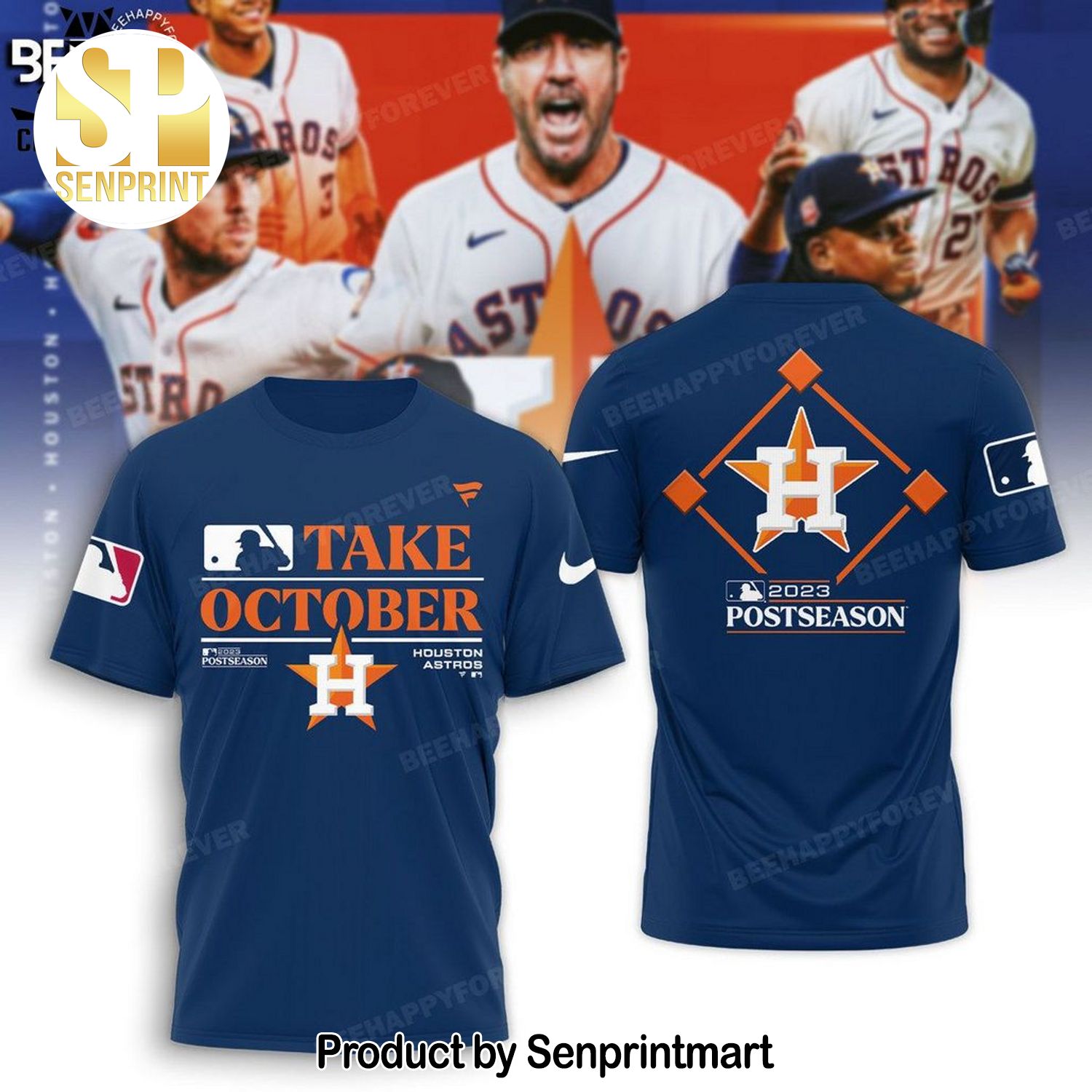 Take October Houston Astros 2023 Postseason Logo Blue Full Printing 3D Shirt
