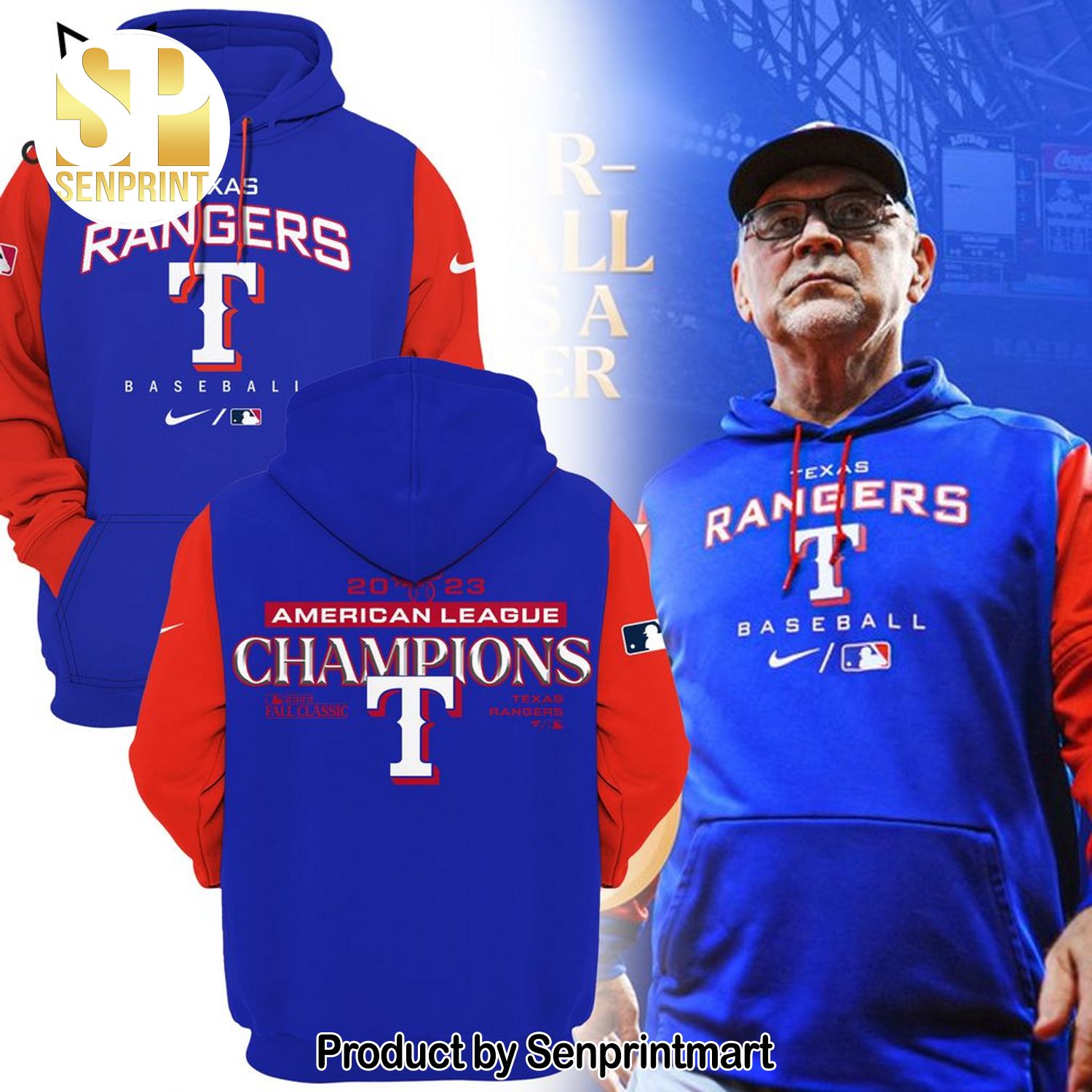 Texas Rangers 2023 American League Champions Logo Blue Design Full Print Shirt
