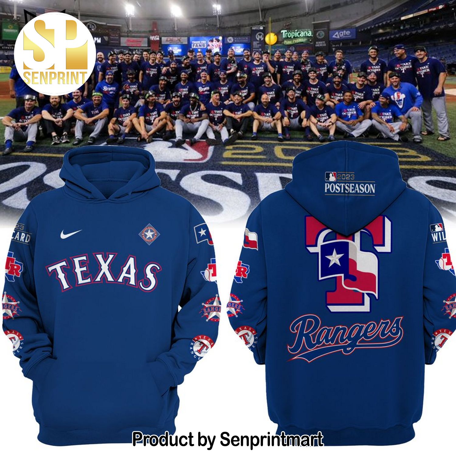 Texas Rangers 2023 Postseason Hoodie Logo Blue Design Full Printing Shirt