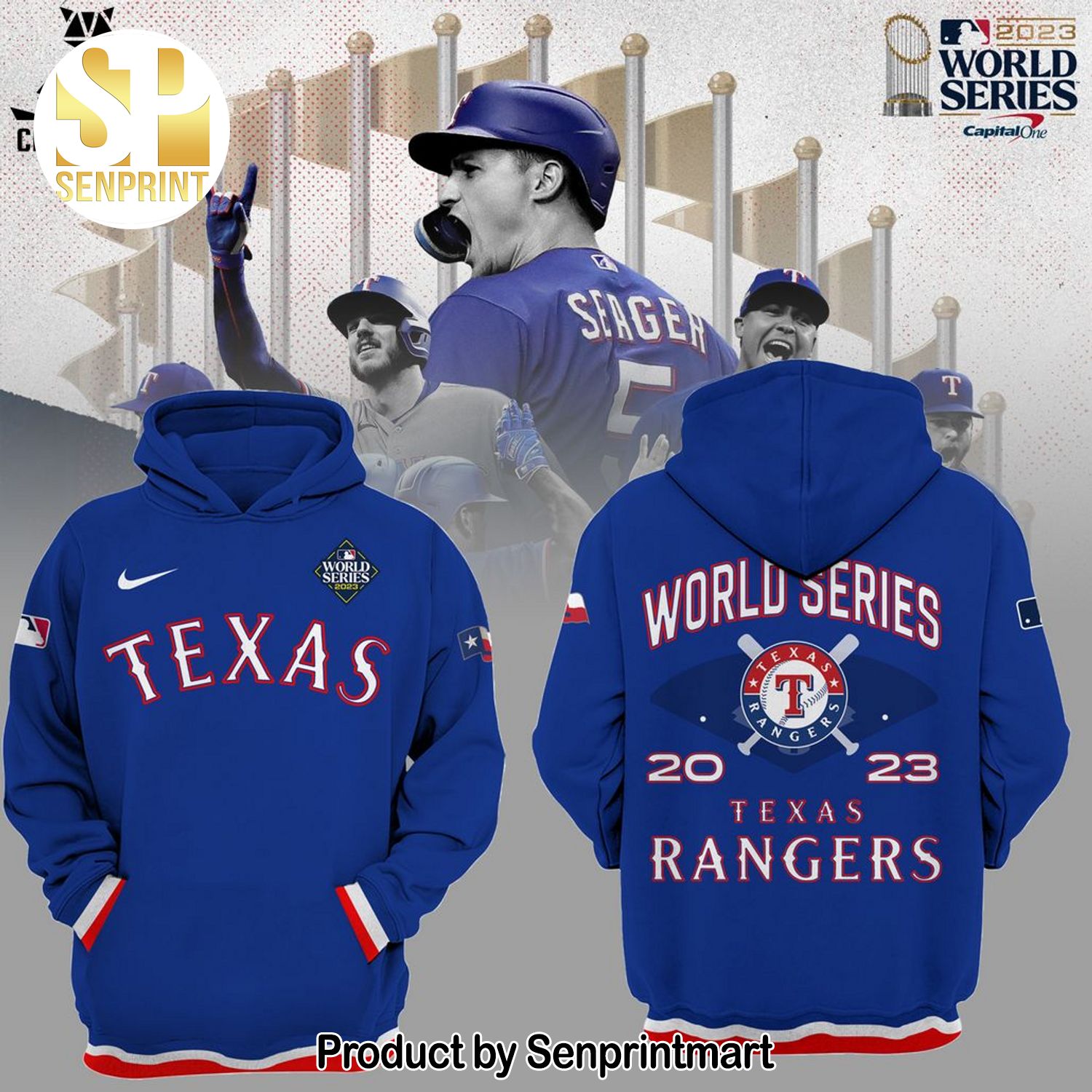 Texas Rangers 2023 World Series Logo Blue Design All Over Print Shirt