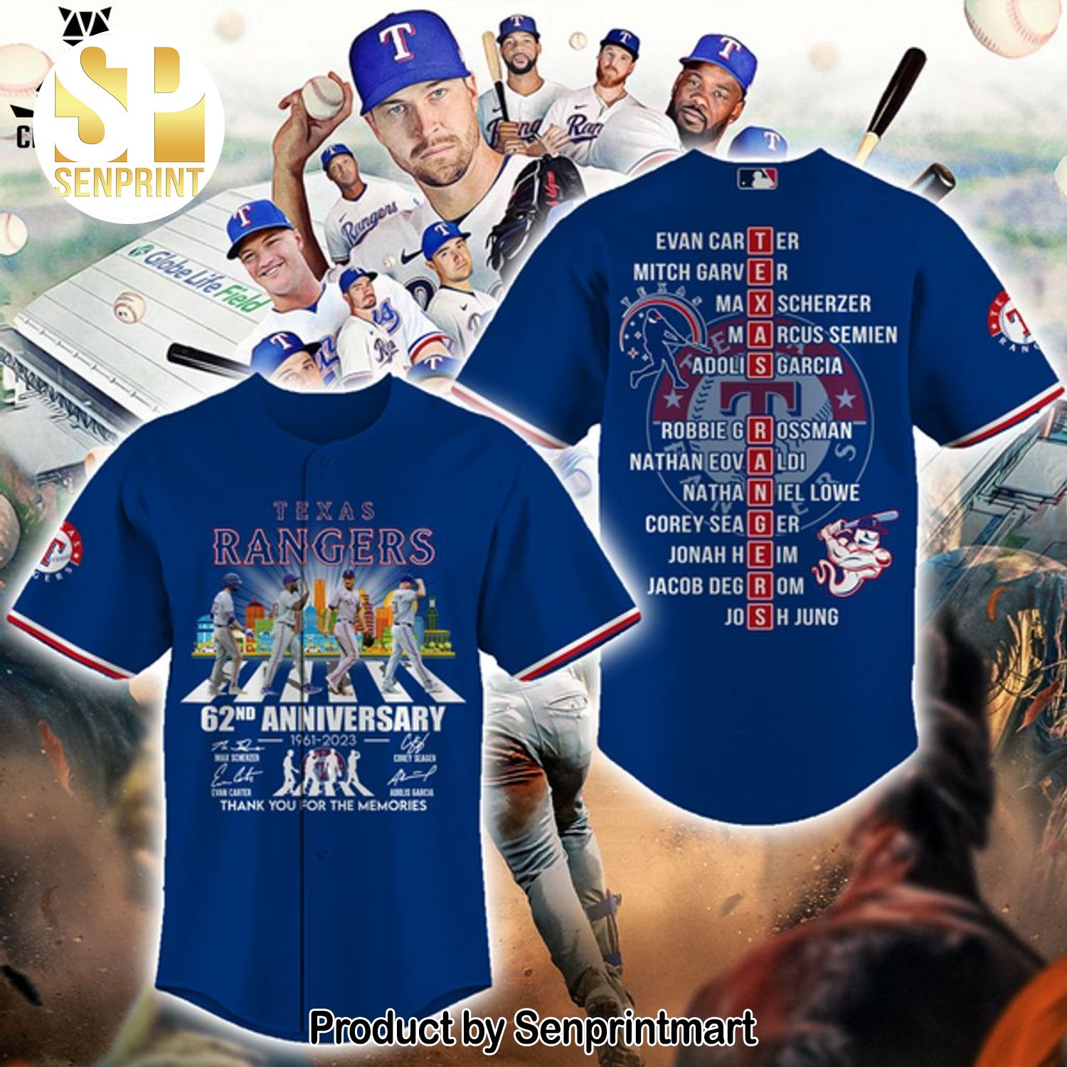 Texas Rangers 62nd Anniversary 1961-2023 Thank You For The Memories All Over Print Shirt