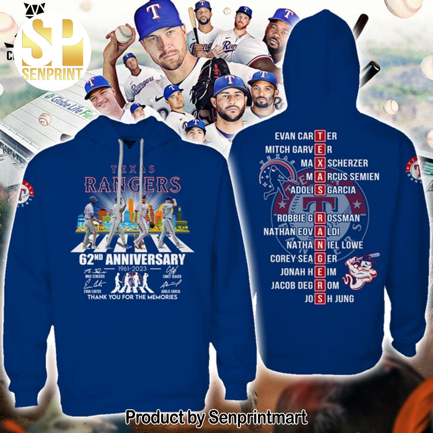 Texas Rangers 62nd Anniversary 1961-2023 Thank You For The Memories All Over Print Shirt