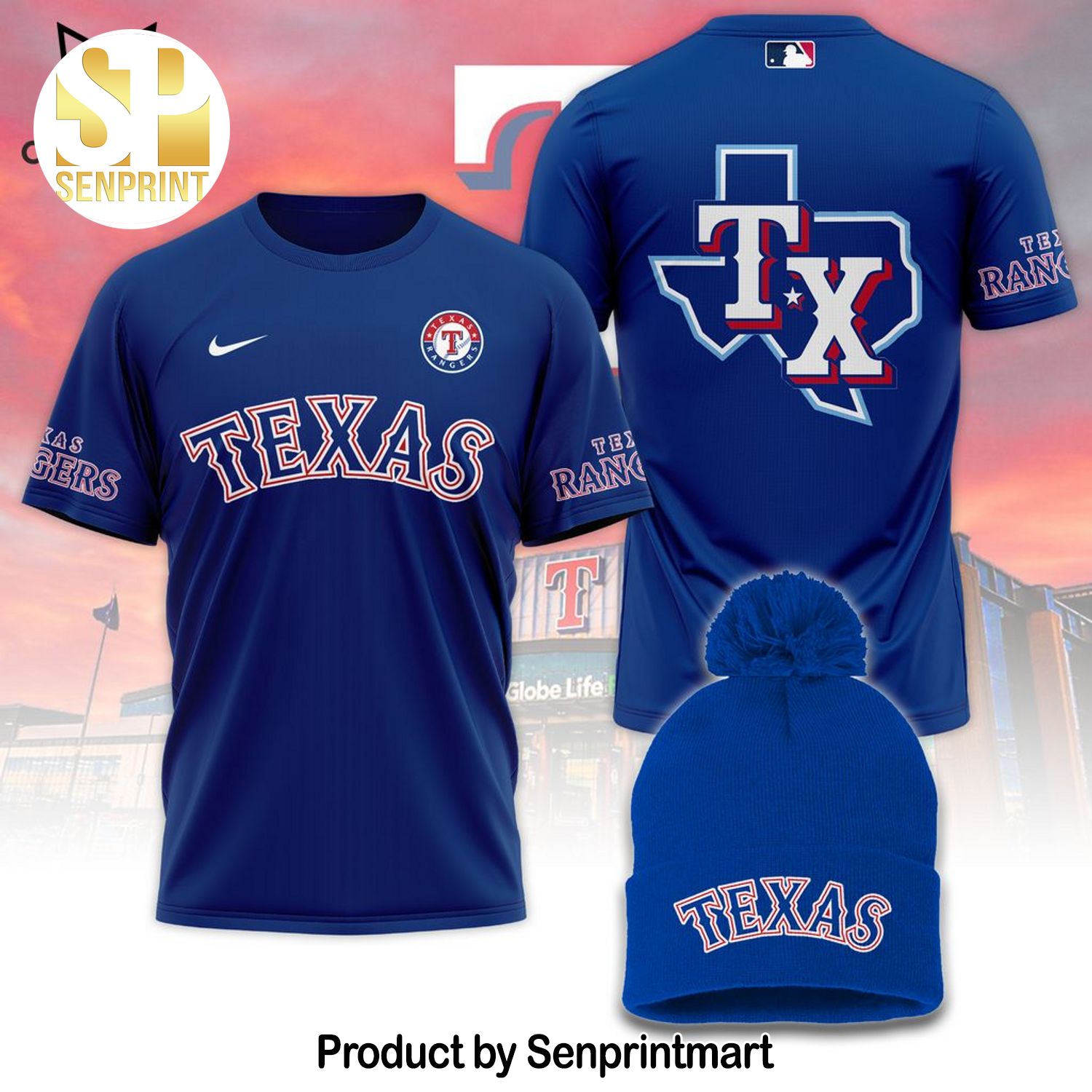 Texas Rangers Blue Full Printing 3D Shirt