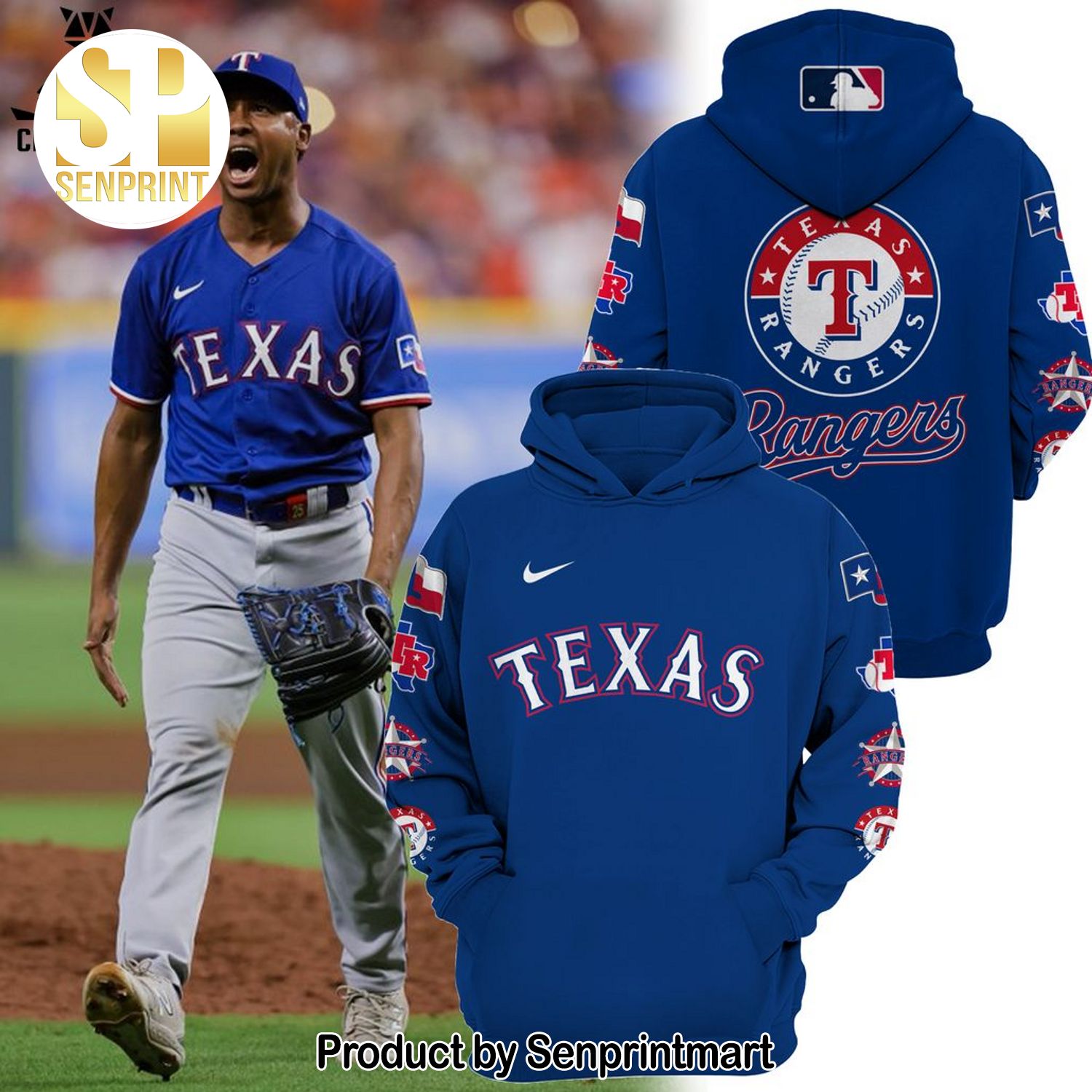 Texas Rangers Logo Blue Deisgn Full Printing Shirt