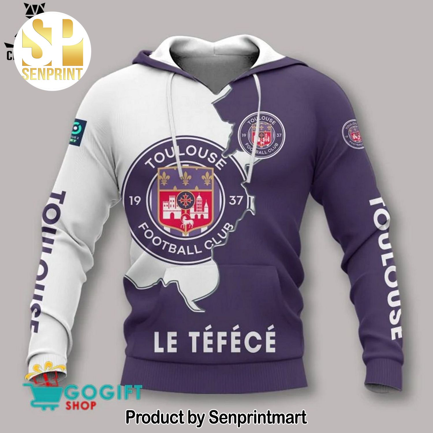Toulouse Football Club Logo Design On Sleeve Purple White Full Print Shirt