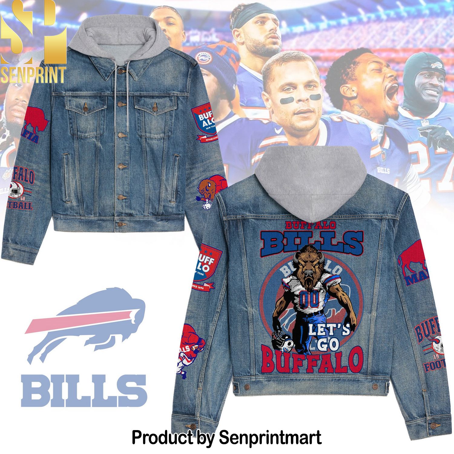 Buffalo Bills Casual Denim Hoodie Jacket