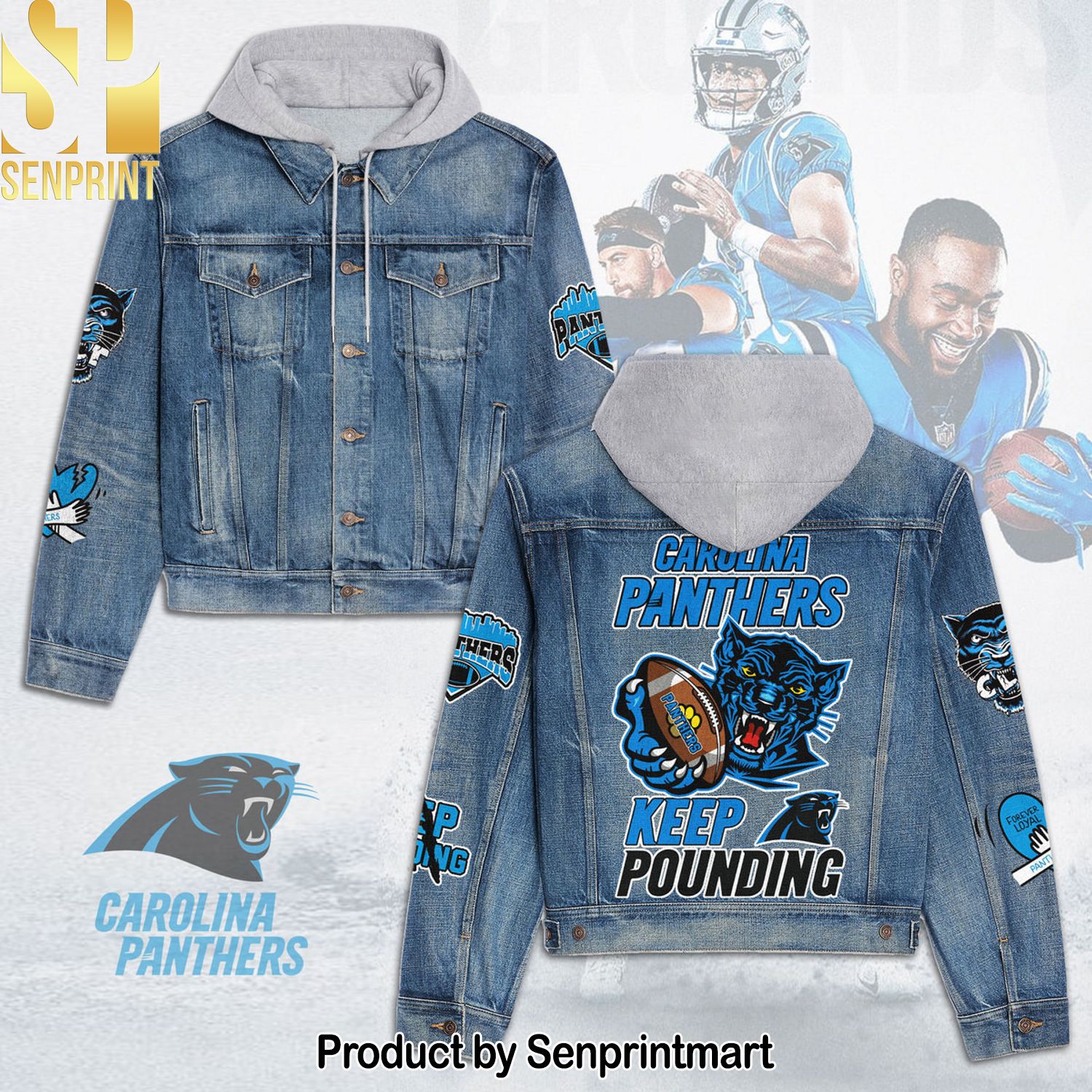 Carolina Panthers Casual Hooded Denim Jacket