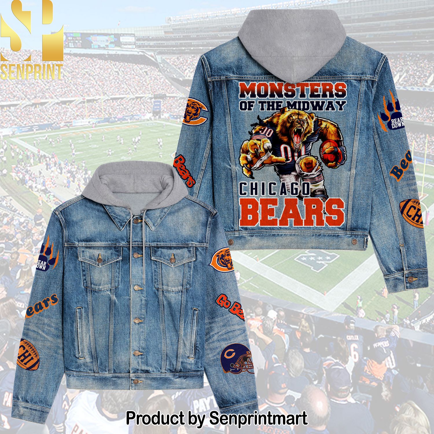 Chicago Bears Hooded Denim Jacket