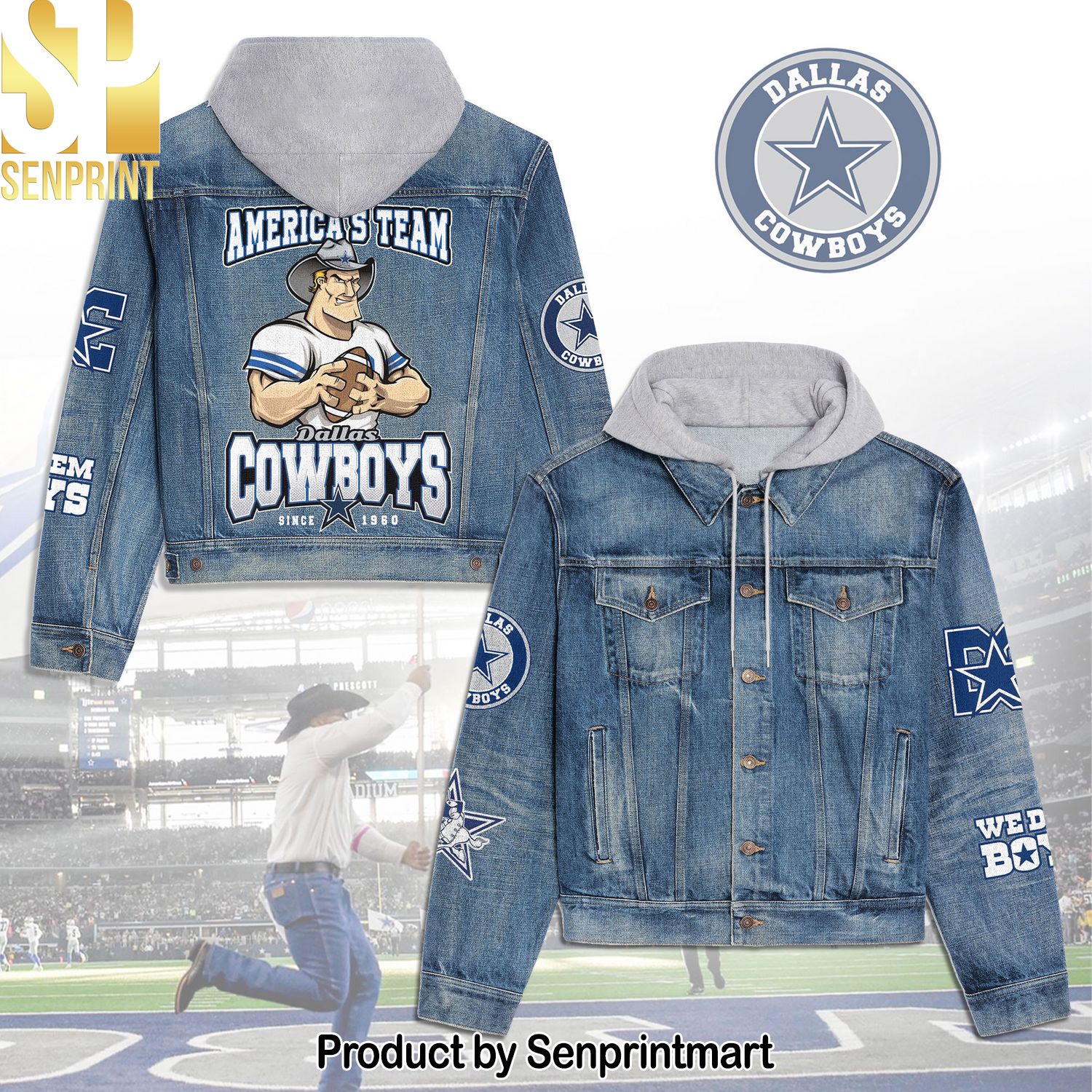 Dallas Cowboys Casual Hooded Denim Jacket