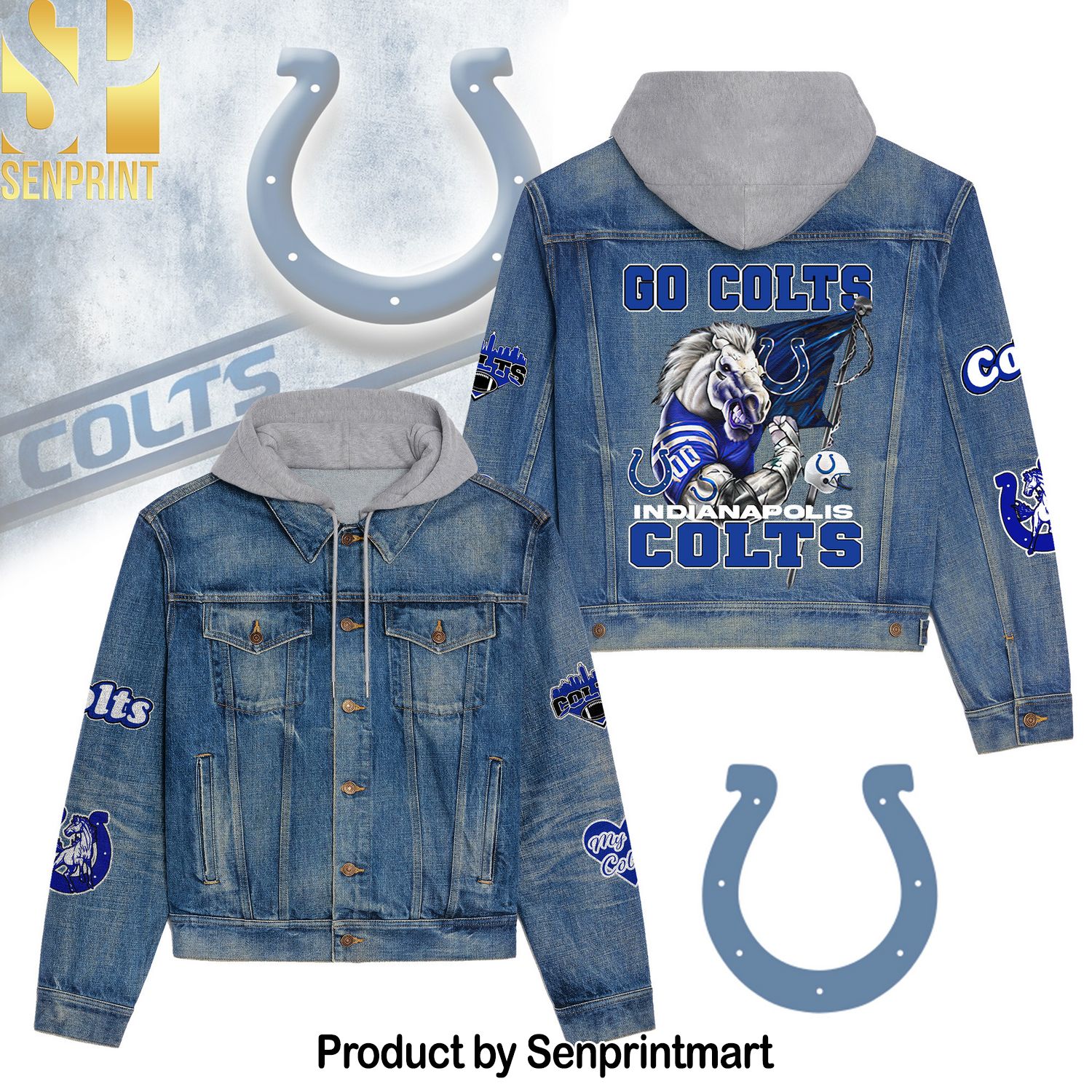 Indianapolis Colts Casual Hooded Denim Jacket