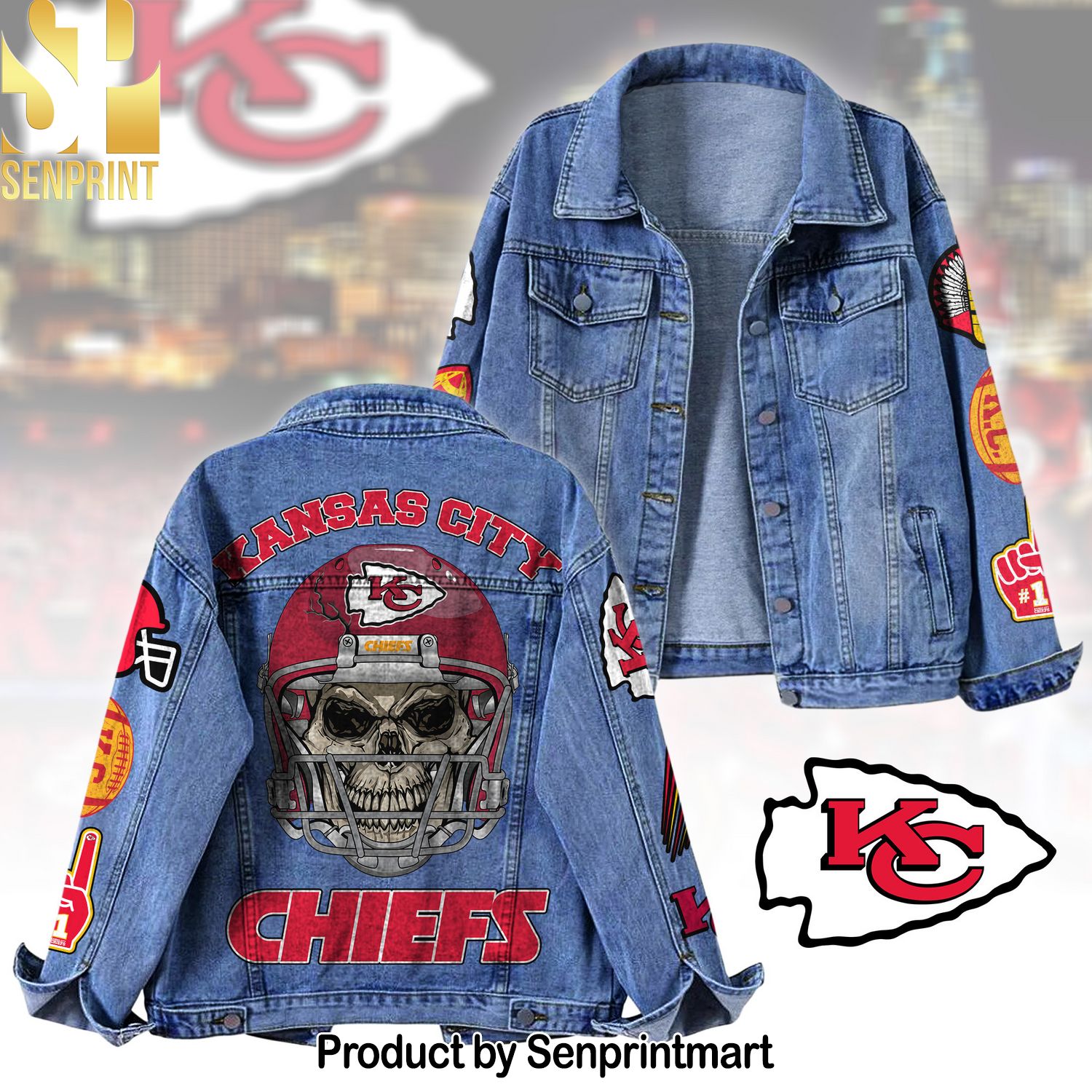 Kansas City Chiefs Casual Hooded Denim Jacket