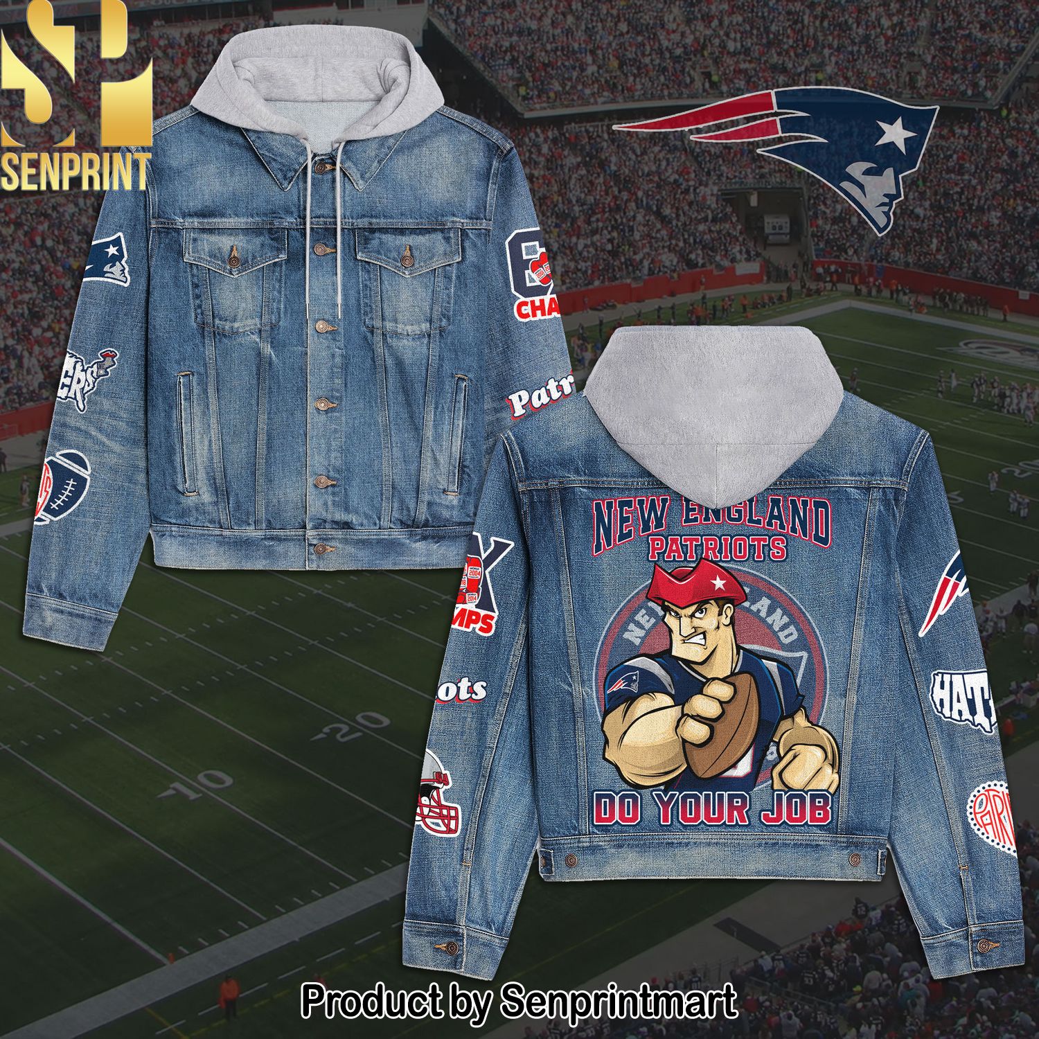 New England Patriots Casual Denim Jacket Hoodie