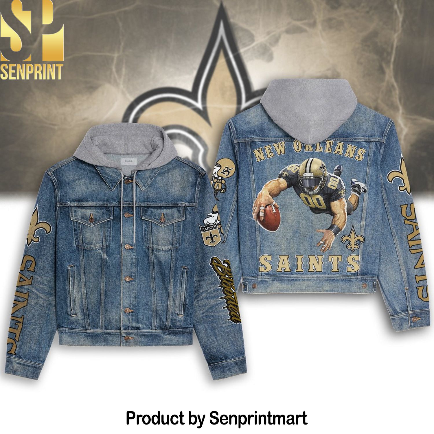 New Orleans Saints NFL Hooded Denim Jacket