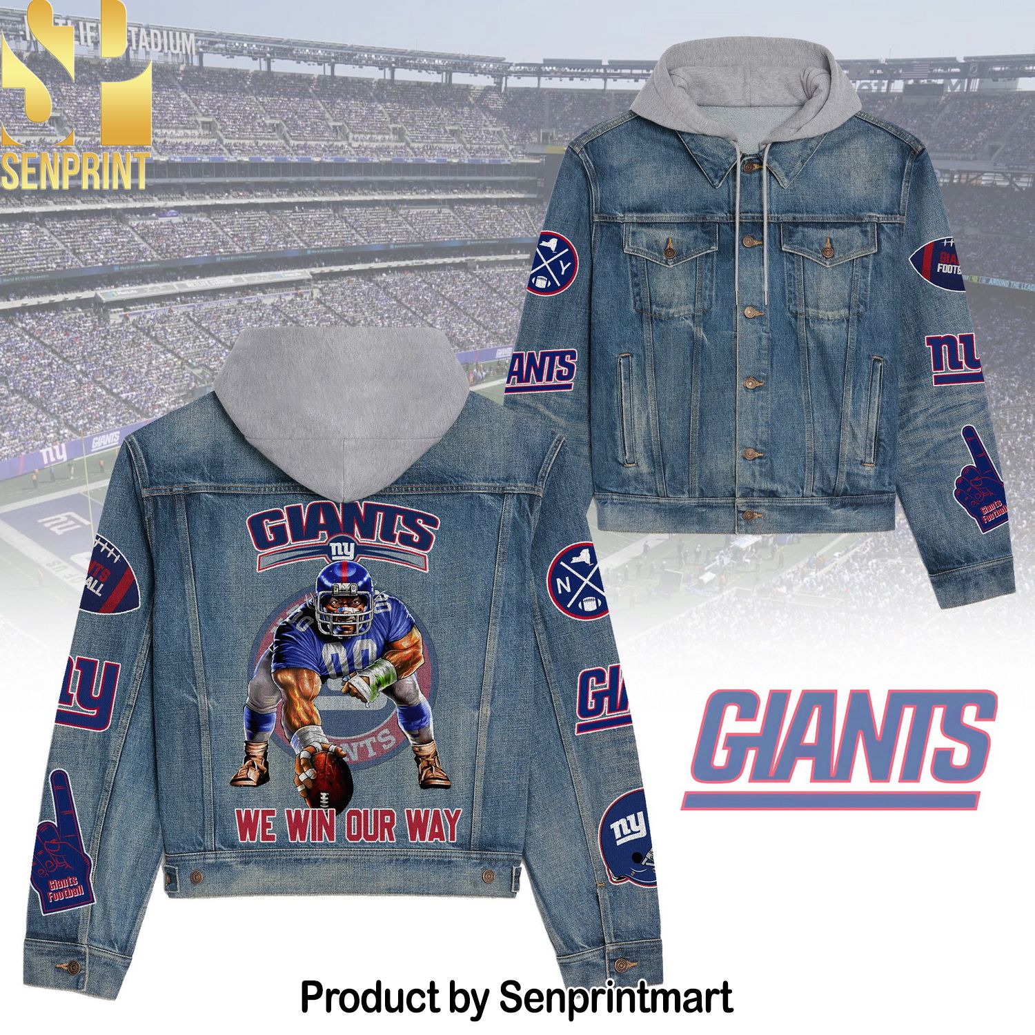 New York Giants Casual Denim Jacket Hoodie