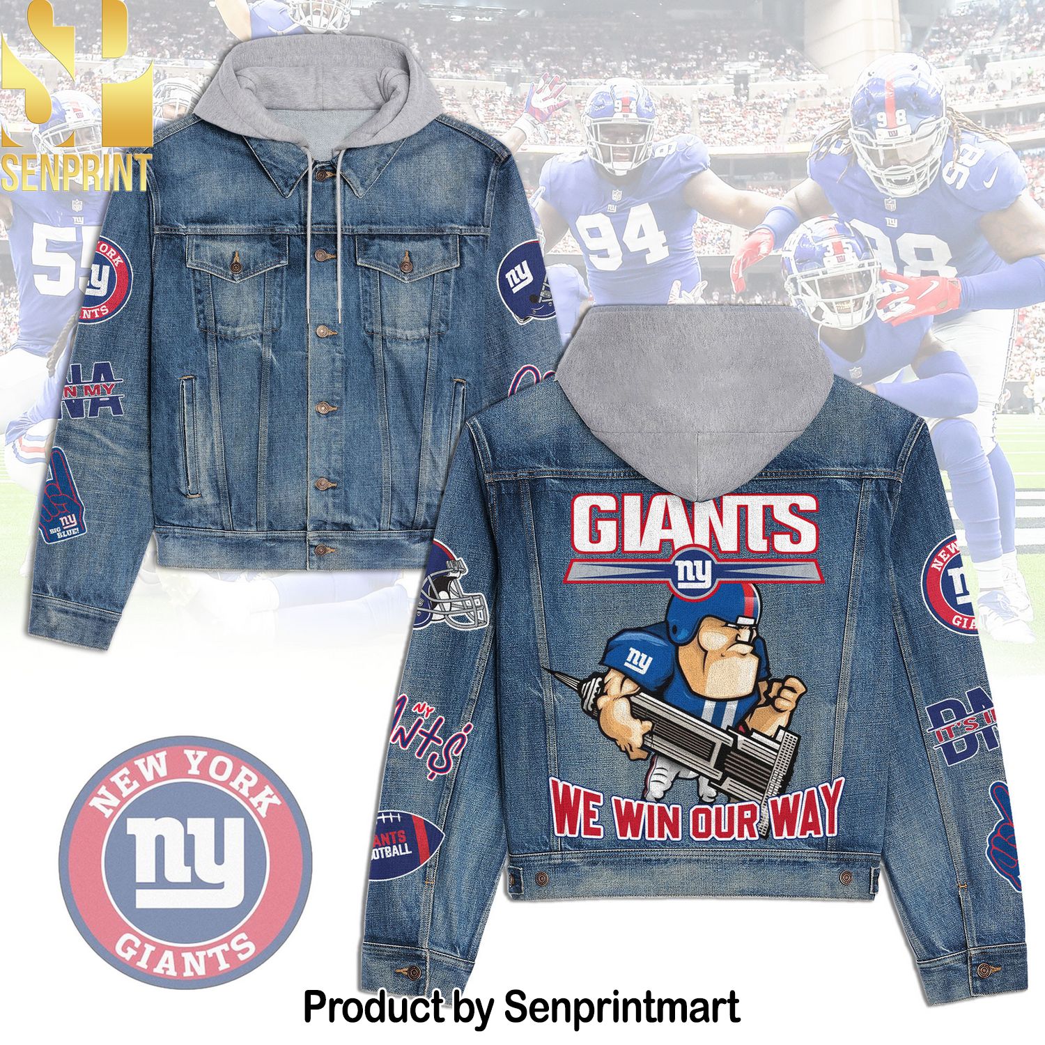 New York Giants Denim Hoodie Jacket
