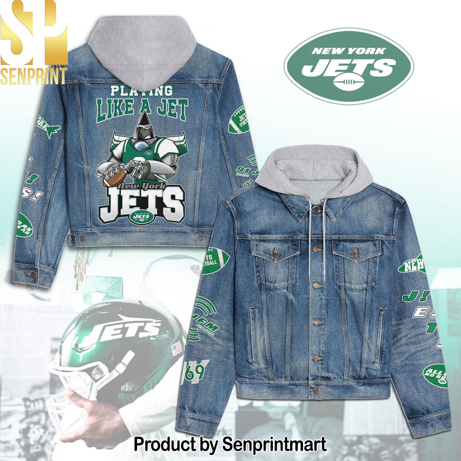 New York Jets Denim Jacket Hoodie