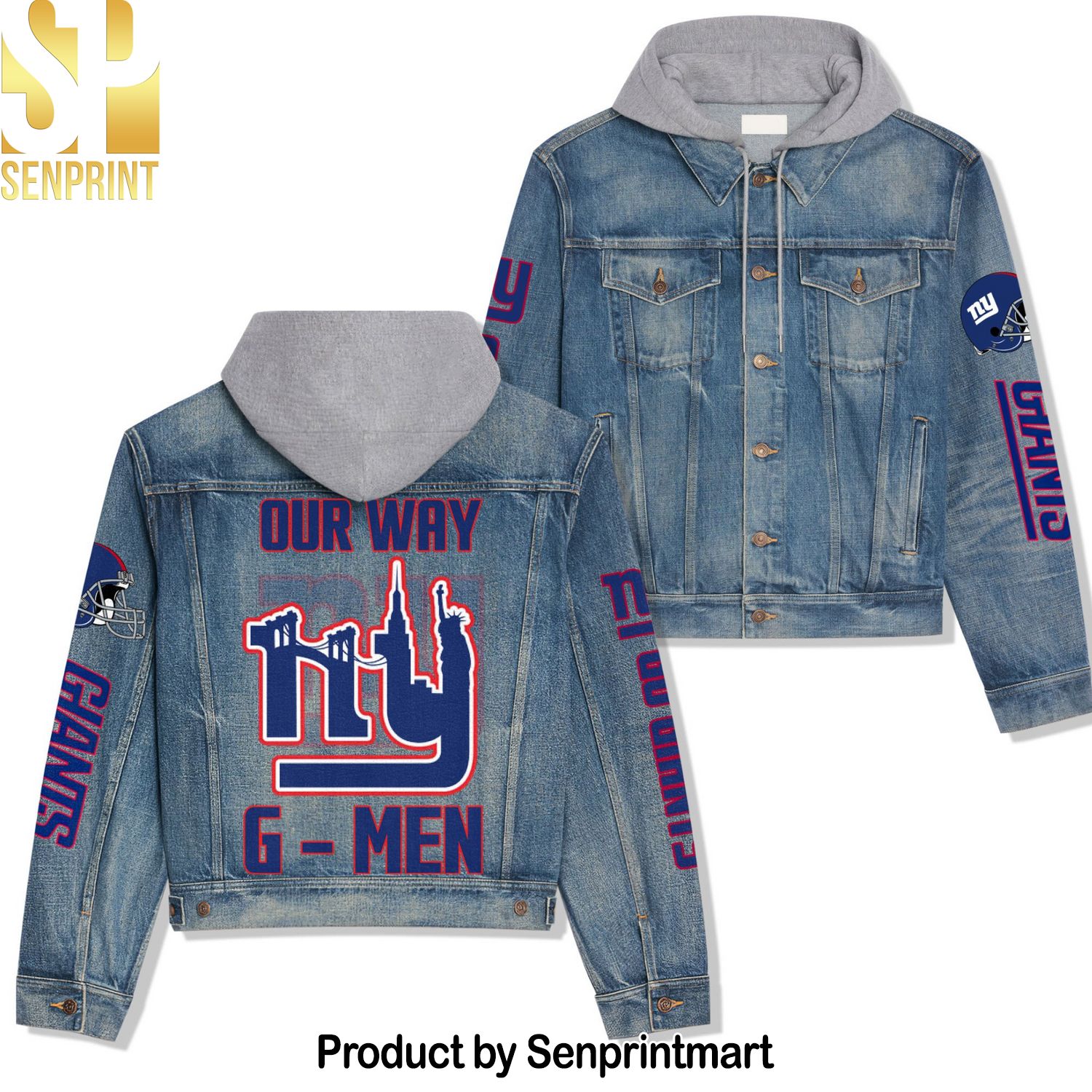 NFL New York Giants Casual Denim Jacket Hoodie