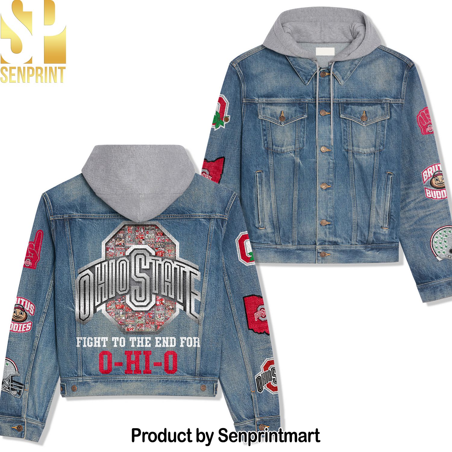 NFL Ohio State Buckeyes Football Casual Hooded Denim Jacket