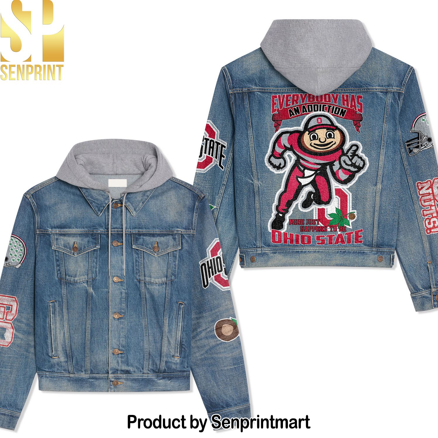 Ohio State Buckeyes Football Casual Denim Jacket Hoodie