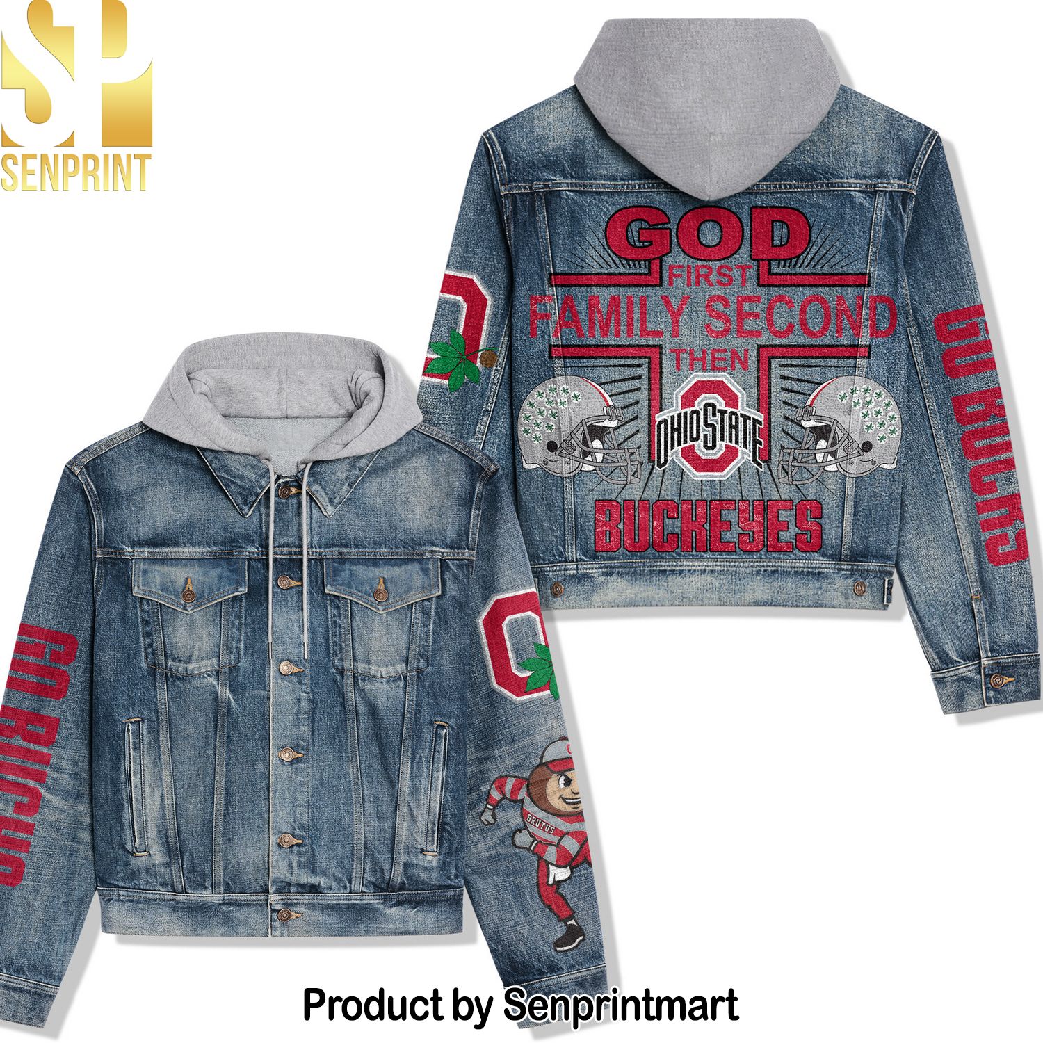 Ohio State Buckeyes Football Casual Hooded Denim Jacket