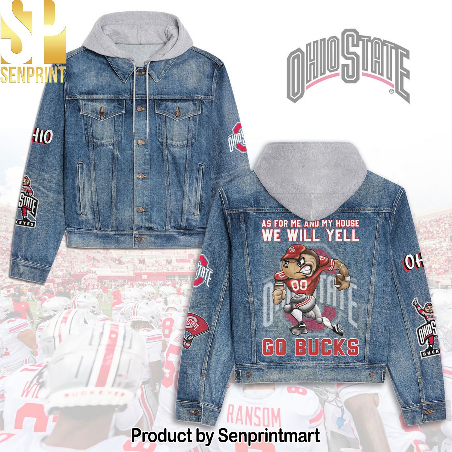 Ohio State Buckeyes Football Denim Hoodie Jacket