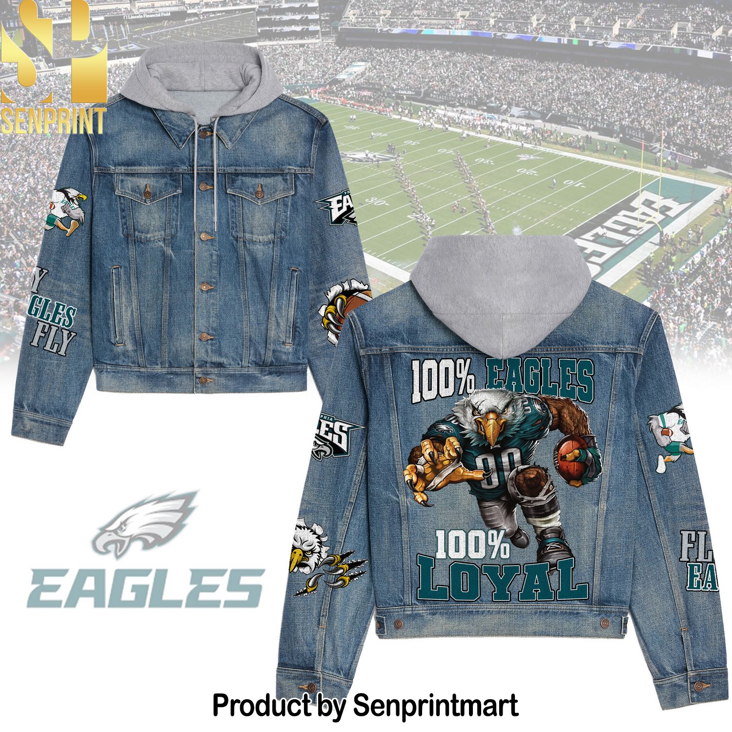 Philadelphia Eagles Casual Hooded Denim Jacket