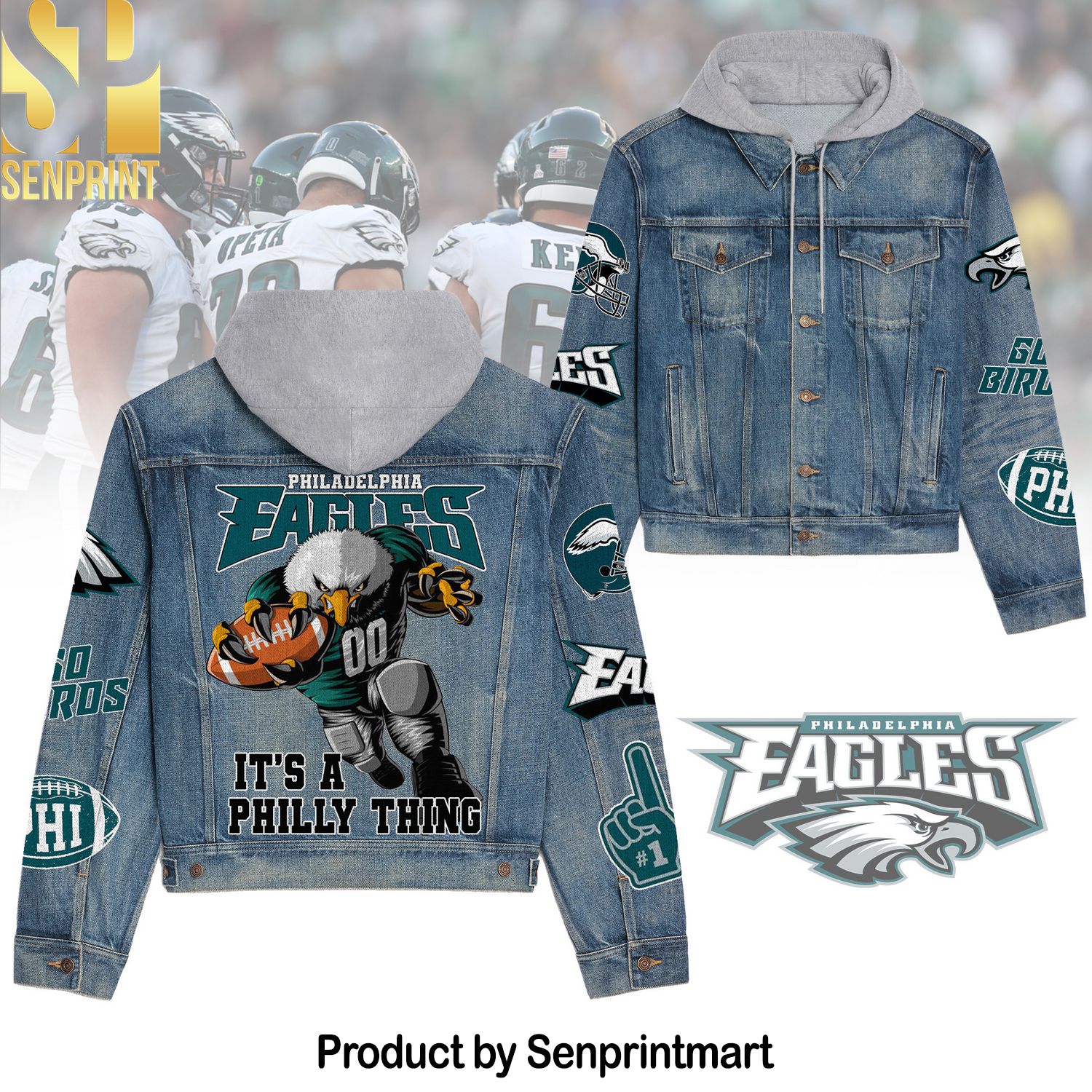Philadelphia Eagles Hooded Denim Jacket