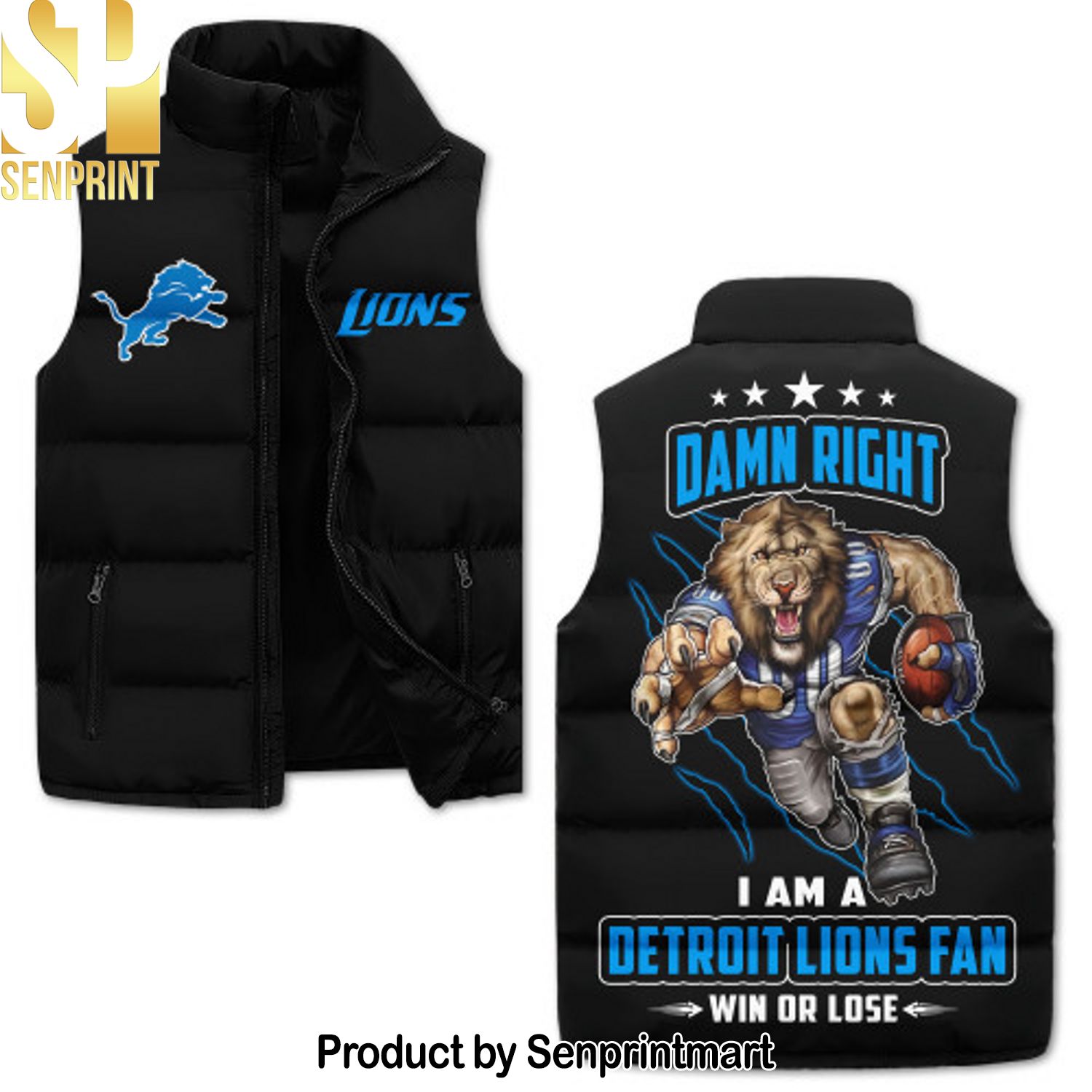 Detroit Lions Sleeveless Puffer Jacket