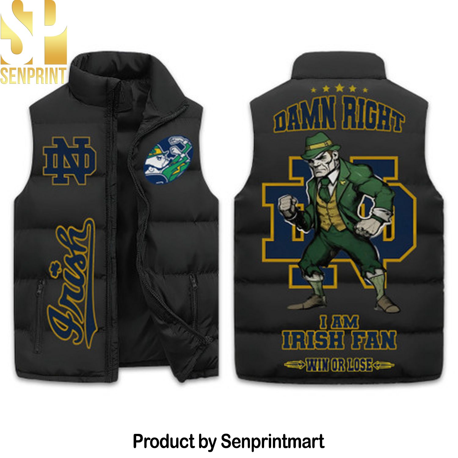 Notre Dame Fighting Irish Puffer Jacket Sleeveless Coats