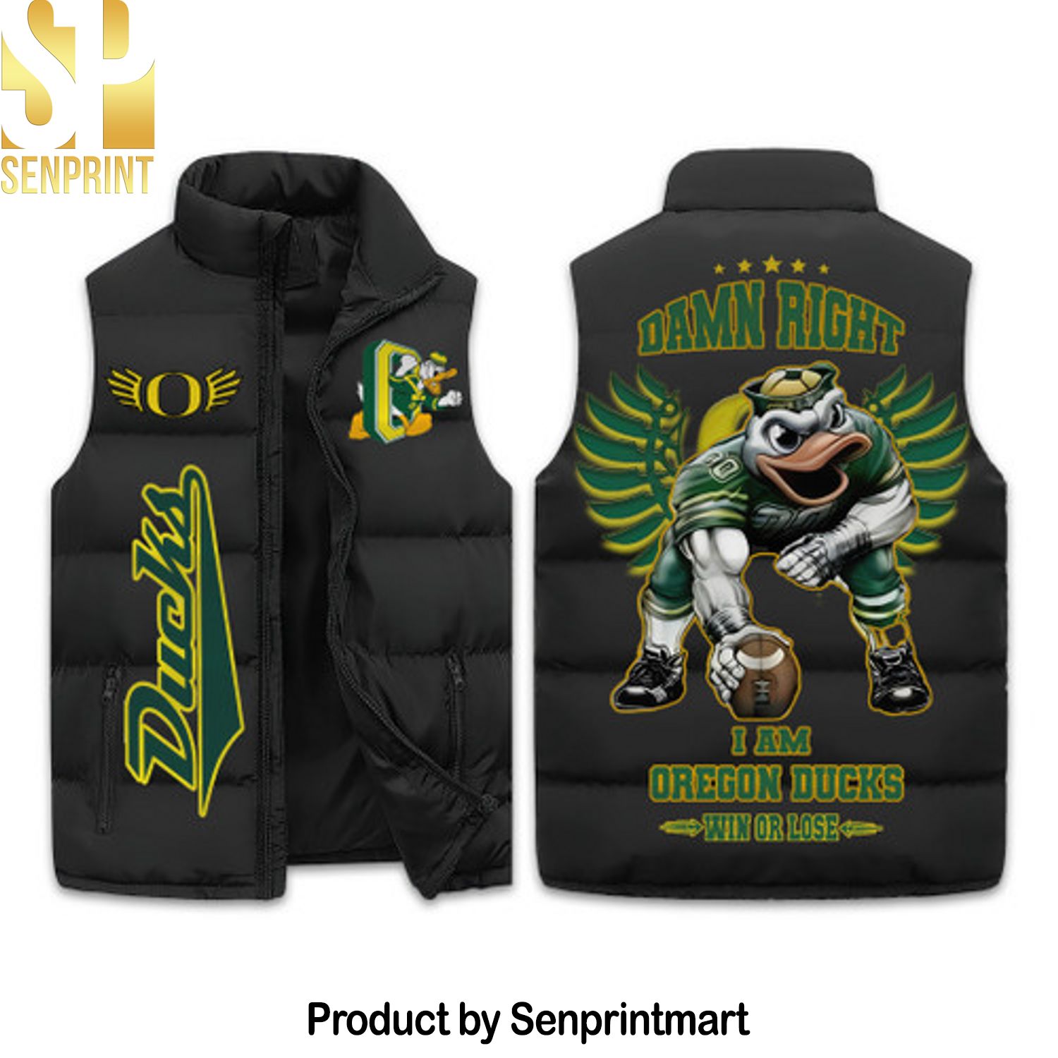 Oregon Ducks Football Sleeveless Puffer Jacket