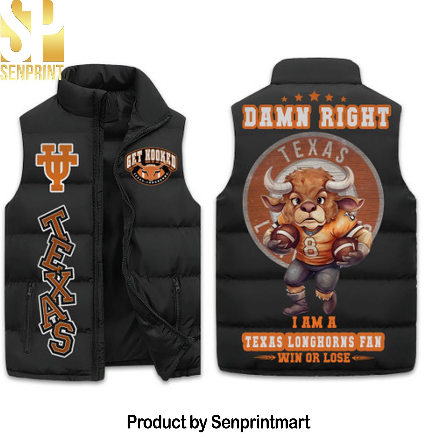 Texas Longhorns Football Sleeveless Puffer Vest