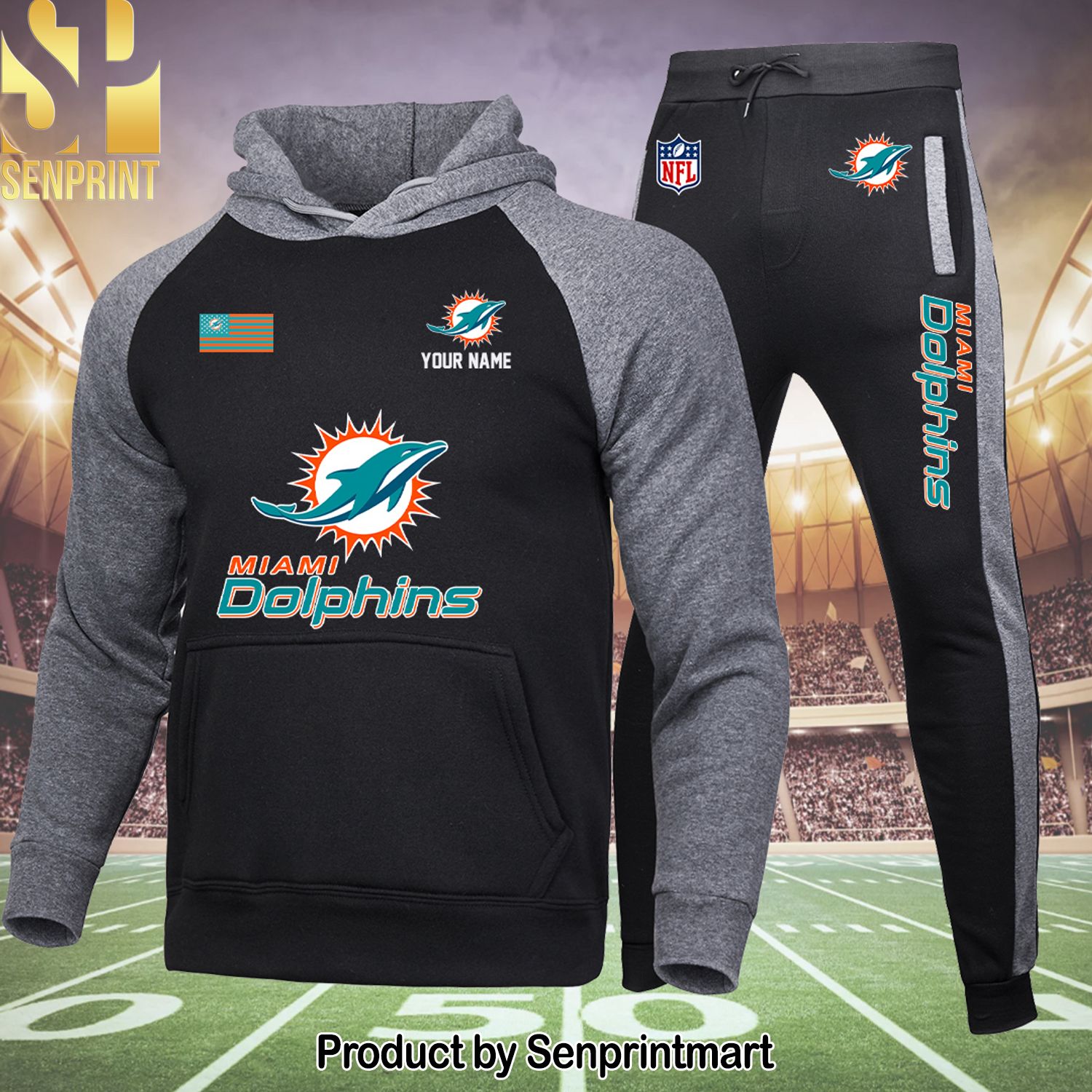 Miami Dolphins Classic All Over Printed Shirt and Pants