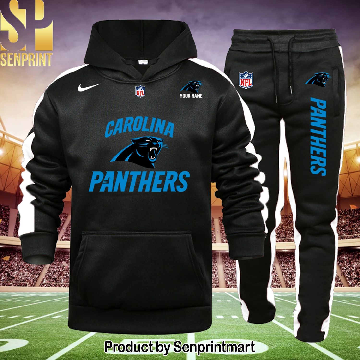 NFL Carolina Panthers Classic All Over Printed Shirt and Sweatpants