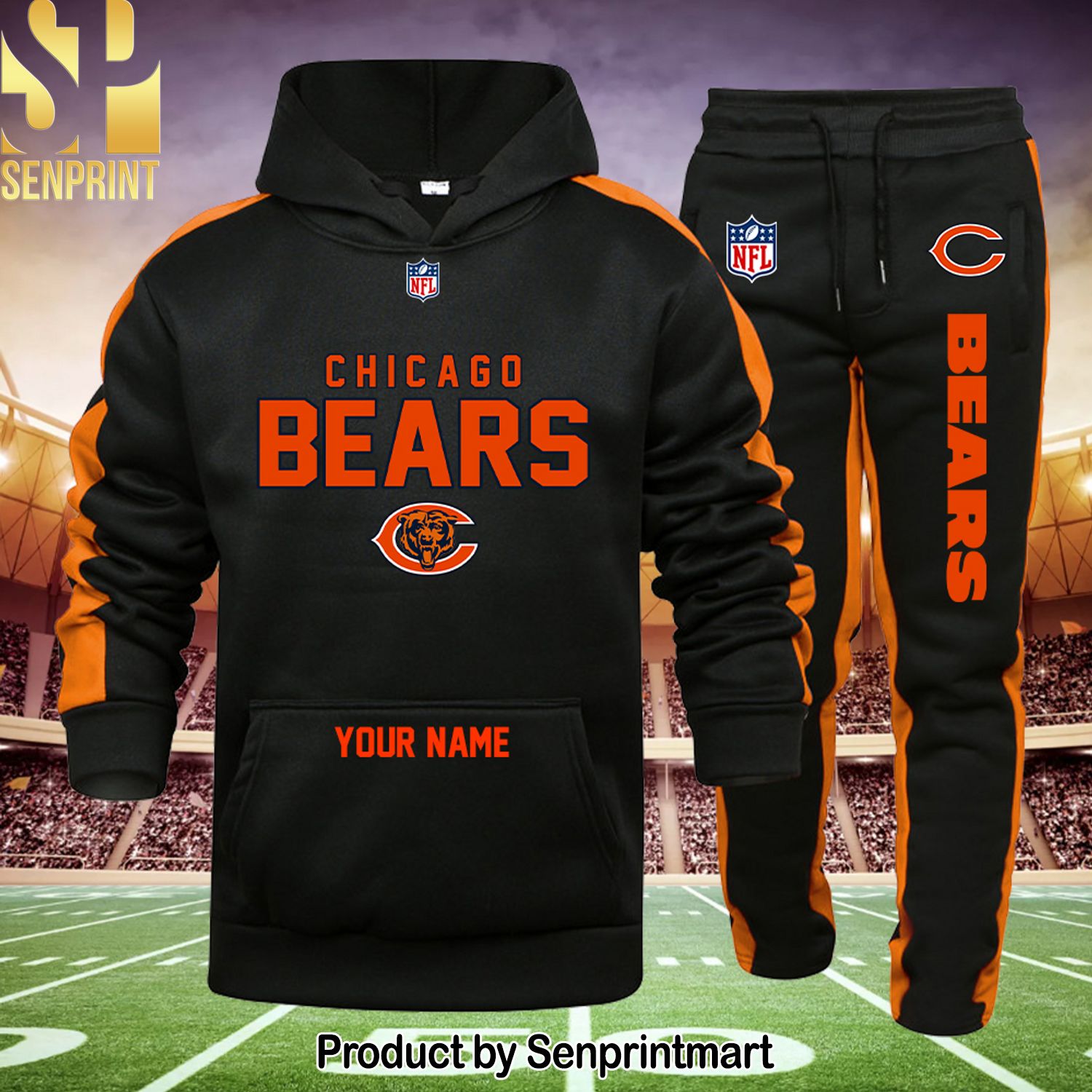 NFL Chicago Bears New Fashion Full Printed Shirt and Sweatpants
