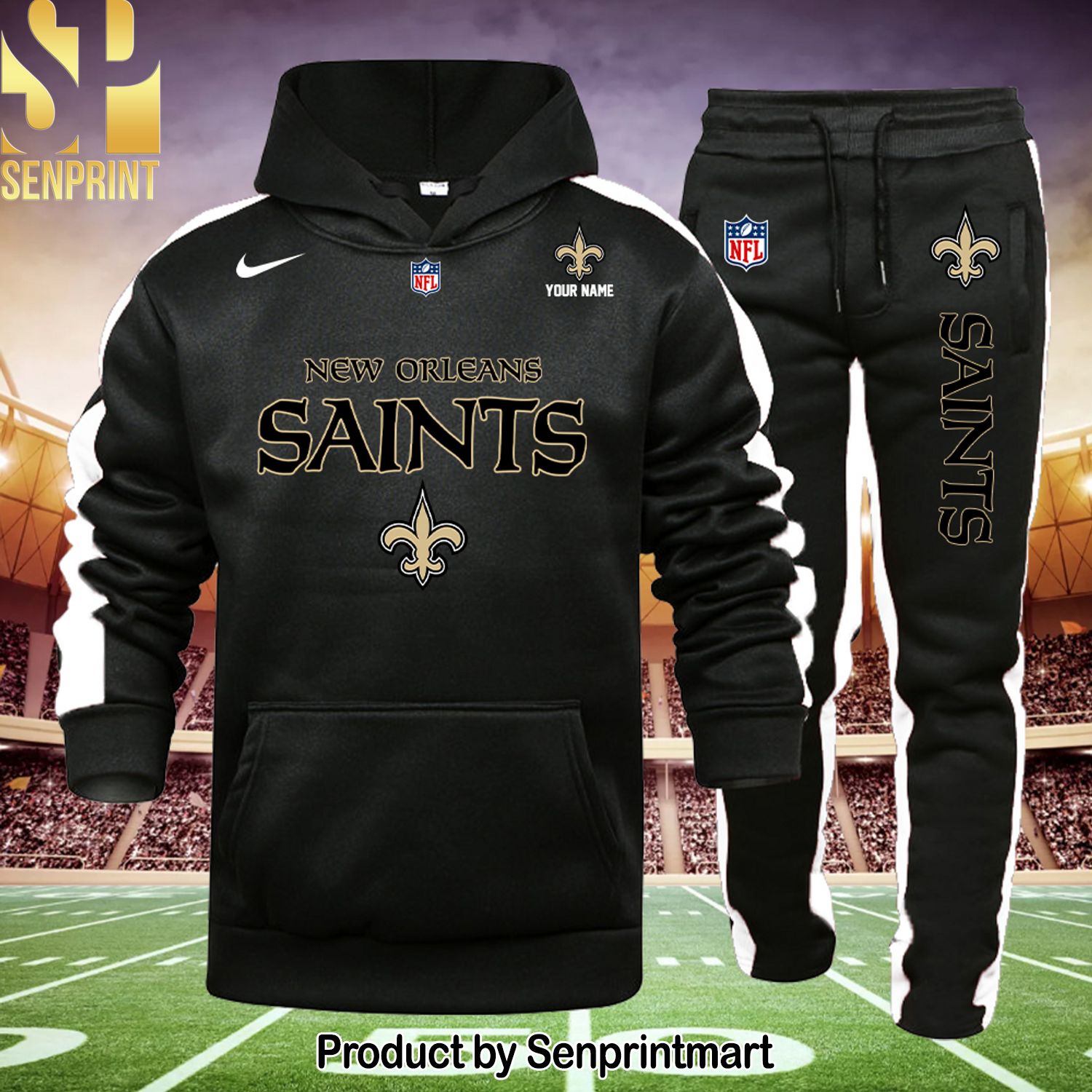 NFL New Orleans Saints Classic Full Print Shirt and Sweatpants