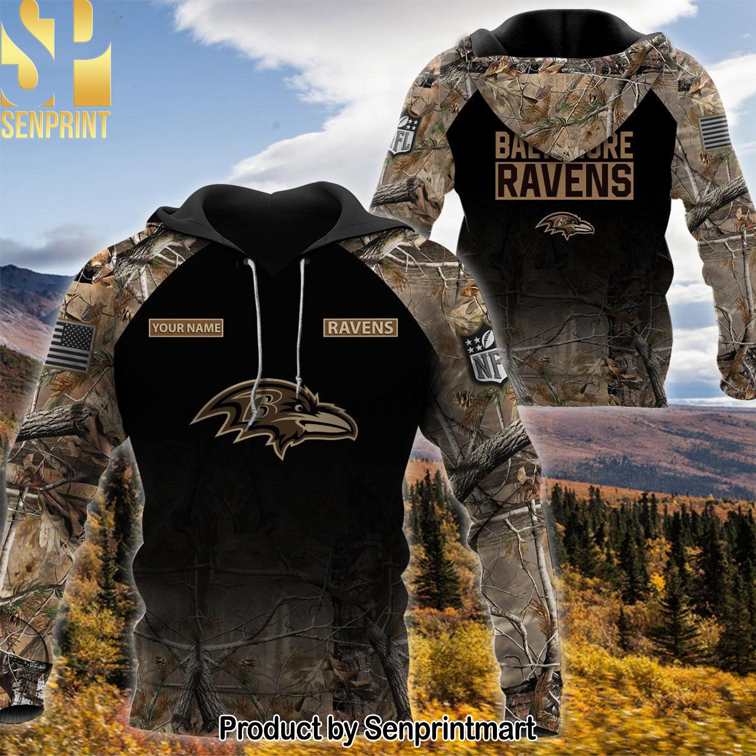 A Baltimore Ravens Personalized Your Name Hunting Camo Style Best Combo All Over Print Shirt
