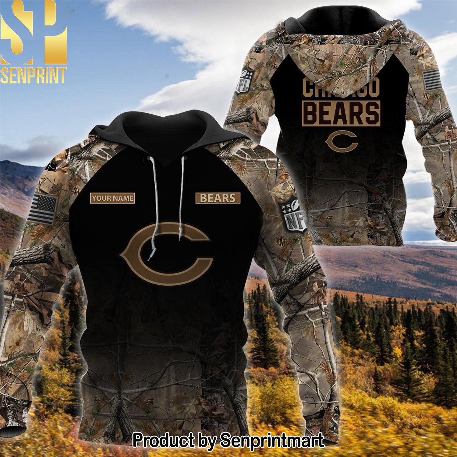 A Chicago Bears Personalized Your Name Hunting Camo Style Hot Fashion 3D Shirt