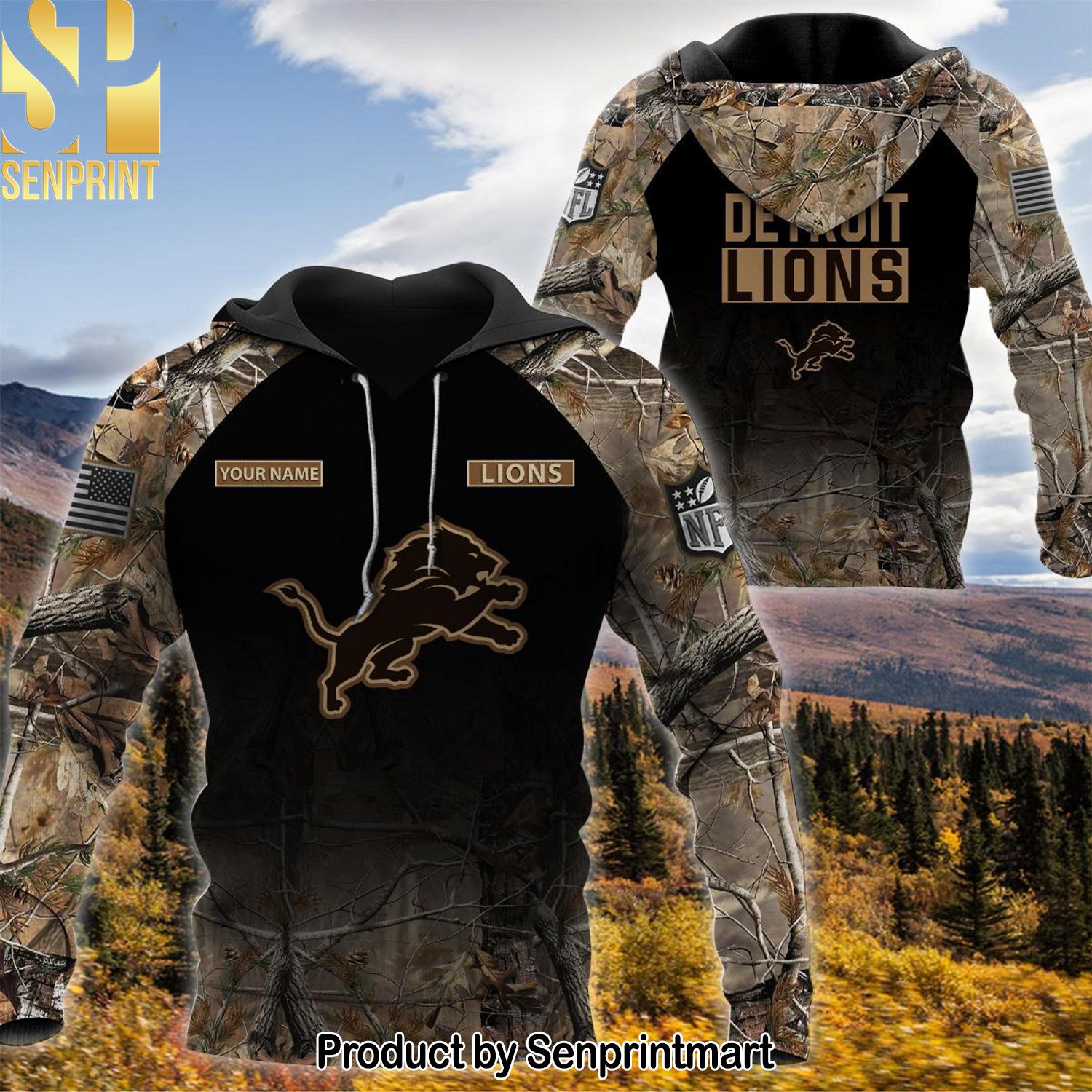 A Detroit Lions Personalized Your Name Hunting Camo Style Hot Outfit All Over Print Shirt